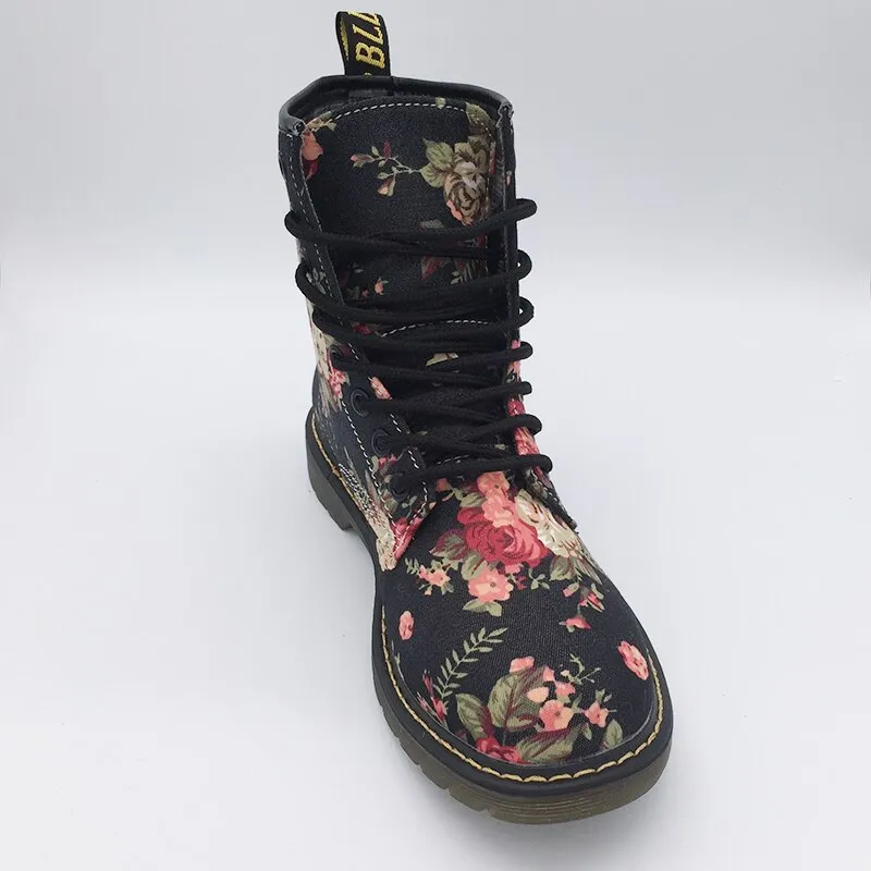 Funki Buys | Boots | Women's Canvas Flower Print Ankle Boots