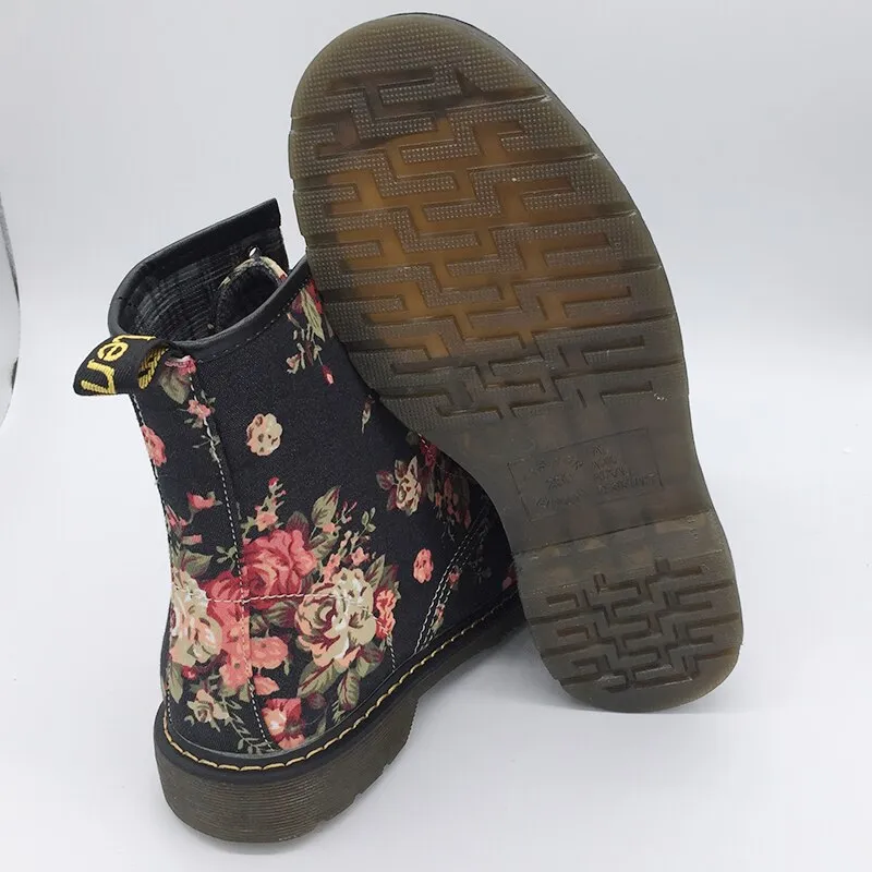 Funki Buys | Boots | Women's Canvas Flower Print Ankle Boots