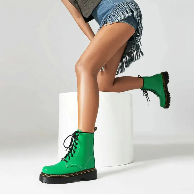 Funki Buys | Boots | Womens Patent Leather Lace Up Ankle Boot