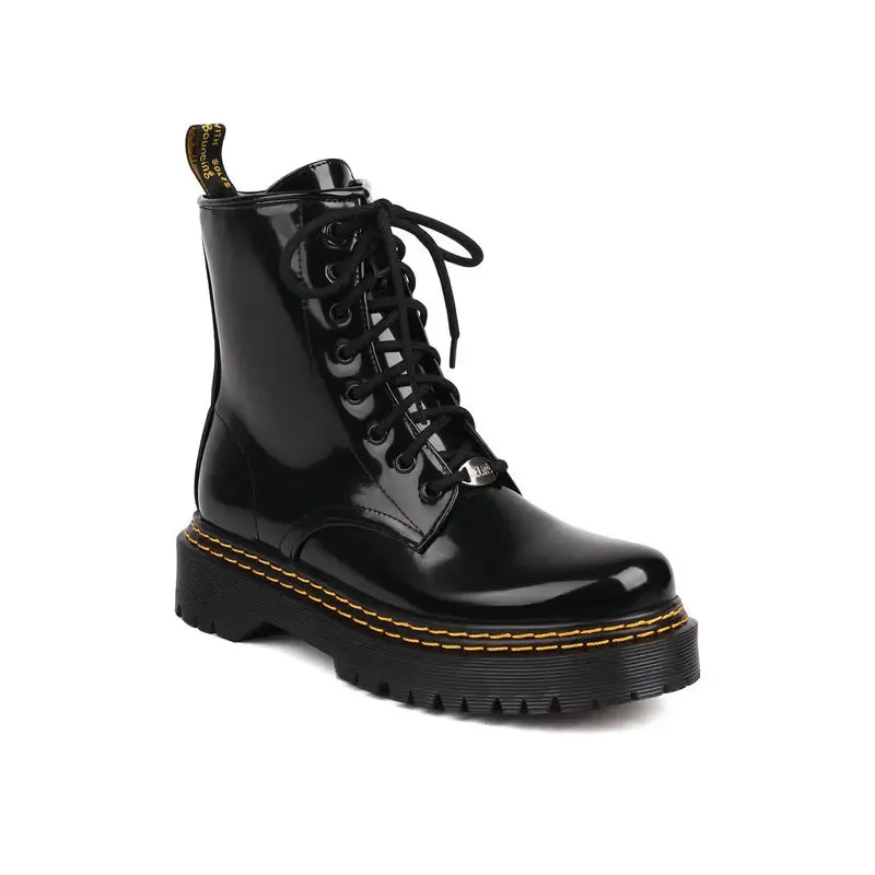 Funki Buys | Boots | Womens Patent Leather Lace Up Ankle Boot