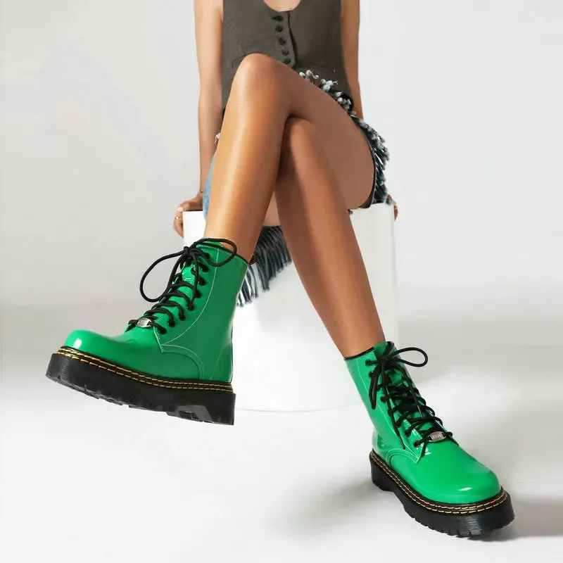 Funki Buys | Boots | Womens Patent Leather Lace Up Ankle Boot