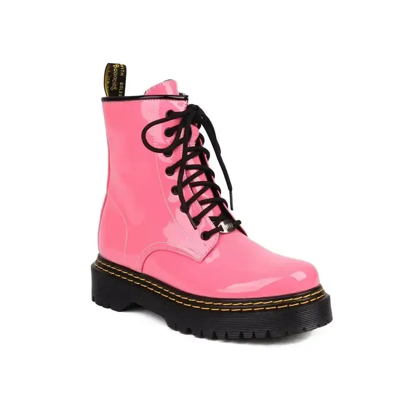 Funki Buys | Boots | Womens Patent Leather Lace Up Ankle Boot