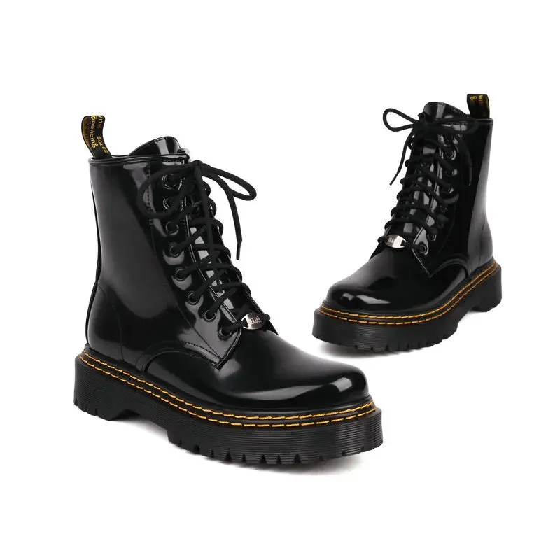 Funki Buys | Boots | Womens Patent Leather Lace Up Ankle Boot