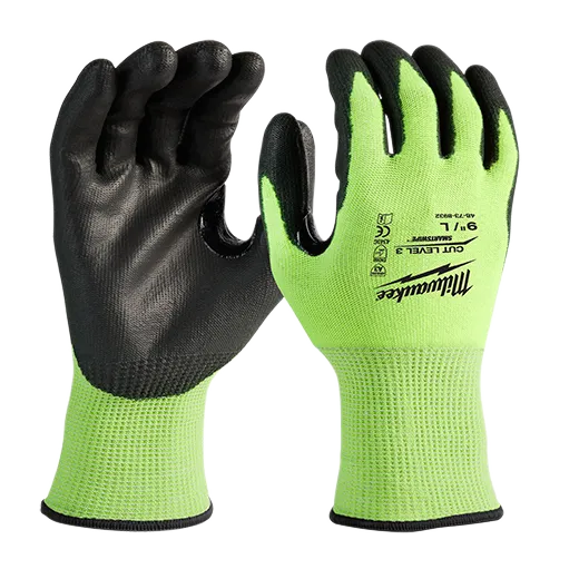 General Purpose Gloves - Milwaukee® High-Visibility Cut Level 3 Polyurethane Dipped Gloves, 48-73-893