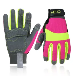 HANDLANDY Hi-vis Reflective Work Gloves for Women, Anti Vibration Gloves for Mowing, Power Tools 6304