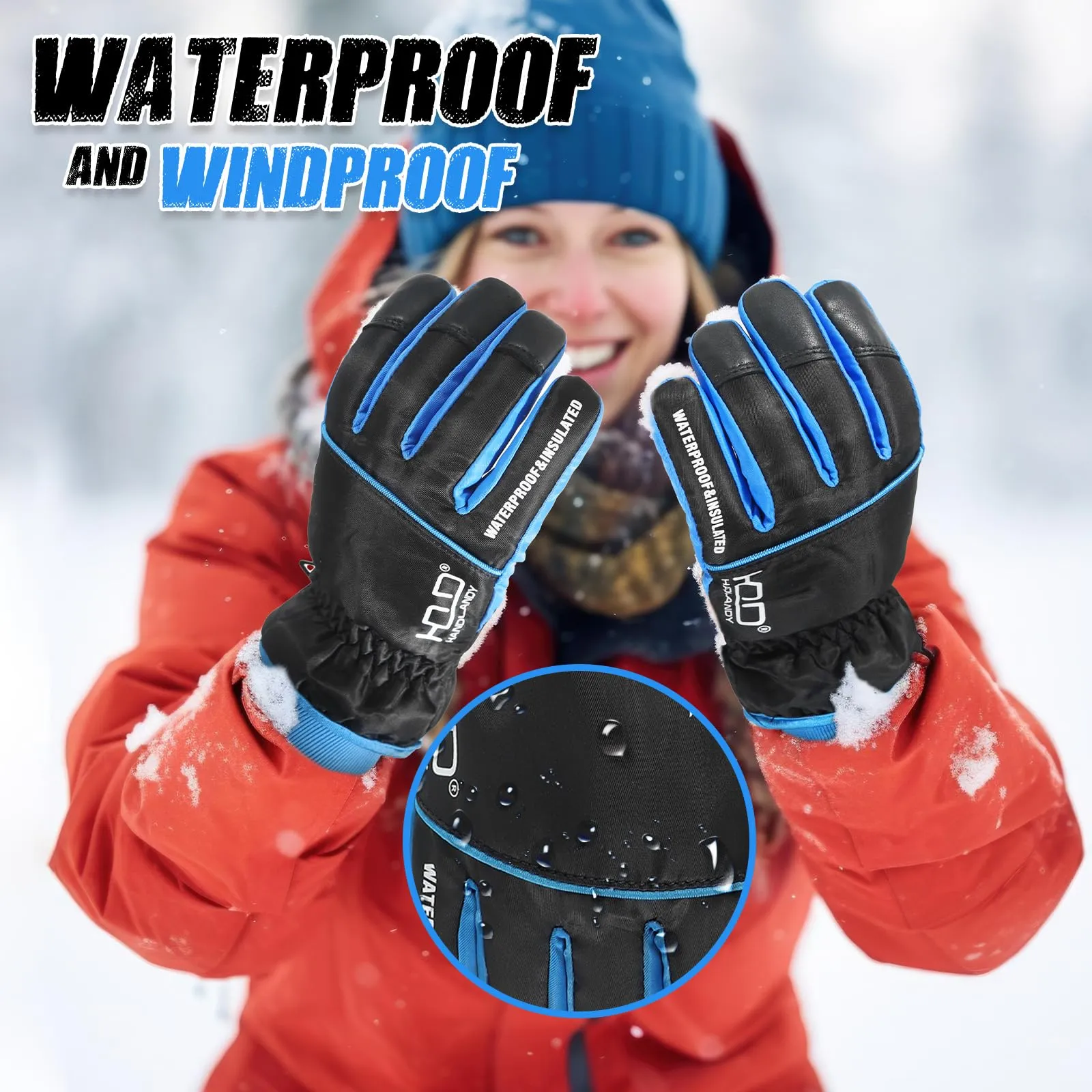 Handlandy Waterproof Ski Gloves Warm 3M Insulated Touchscreen H717