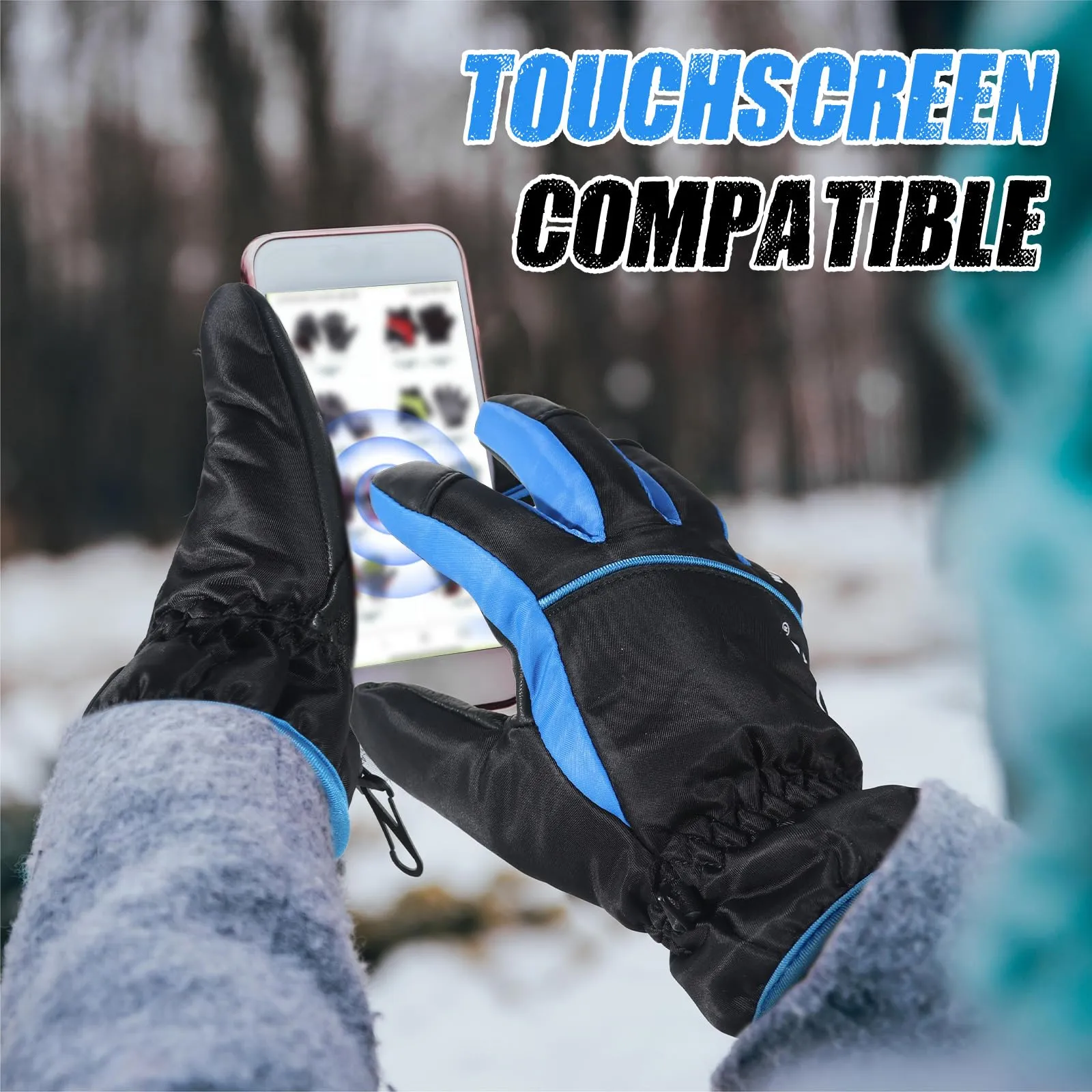 Handlandy Waterproof Ski Gloves Warm 3M Insulated Touchscreen H717