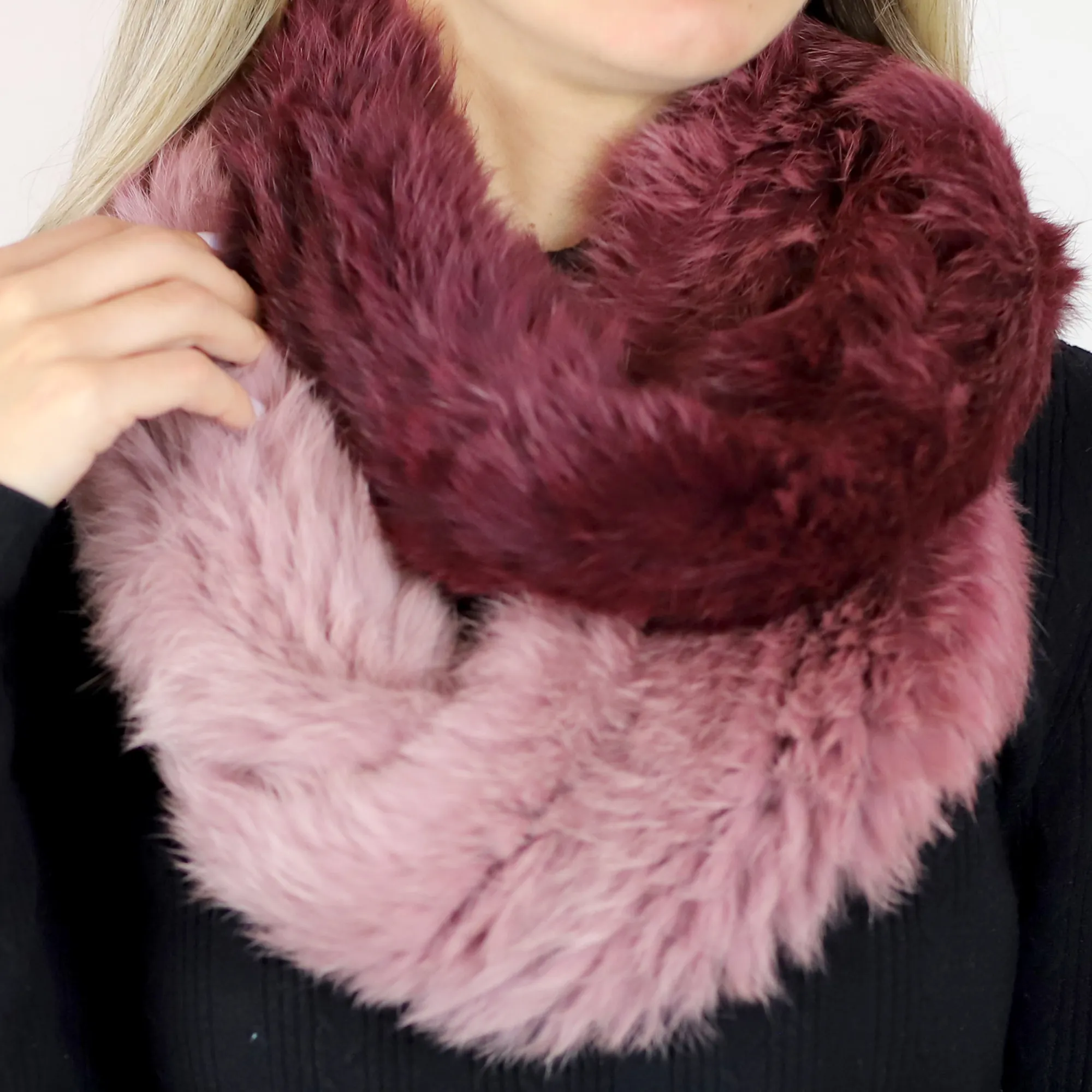 Infinity Cozy Fur Muffler - Blush/Red