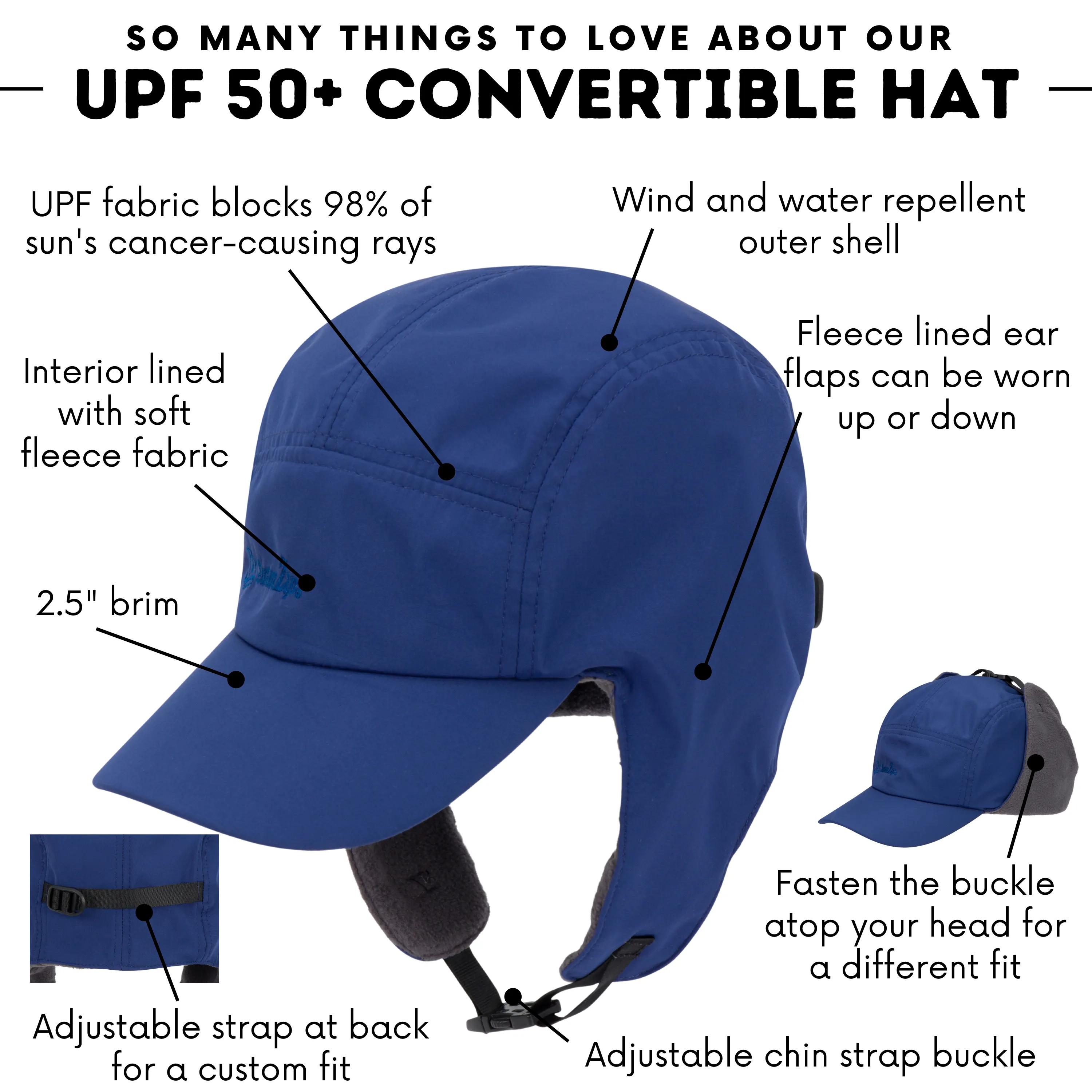 Kids Arctic Chill Winter Convertible Sun Hat - Navy