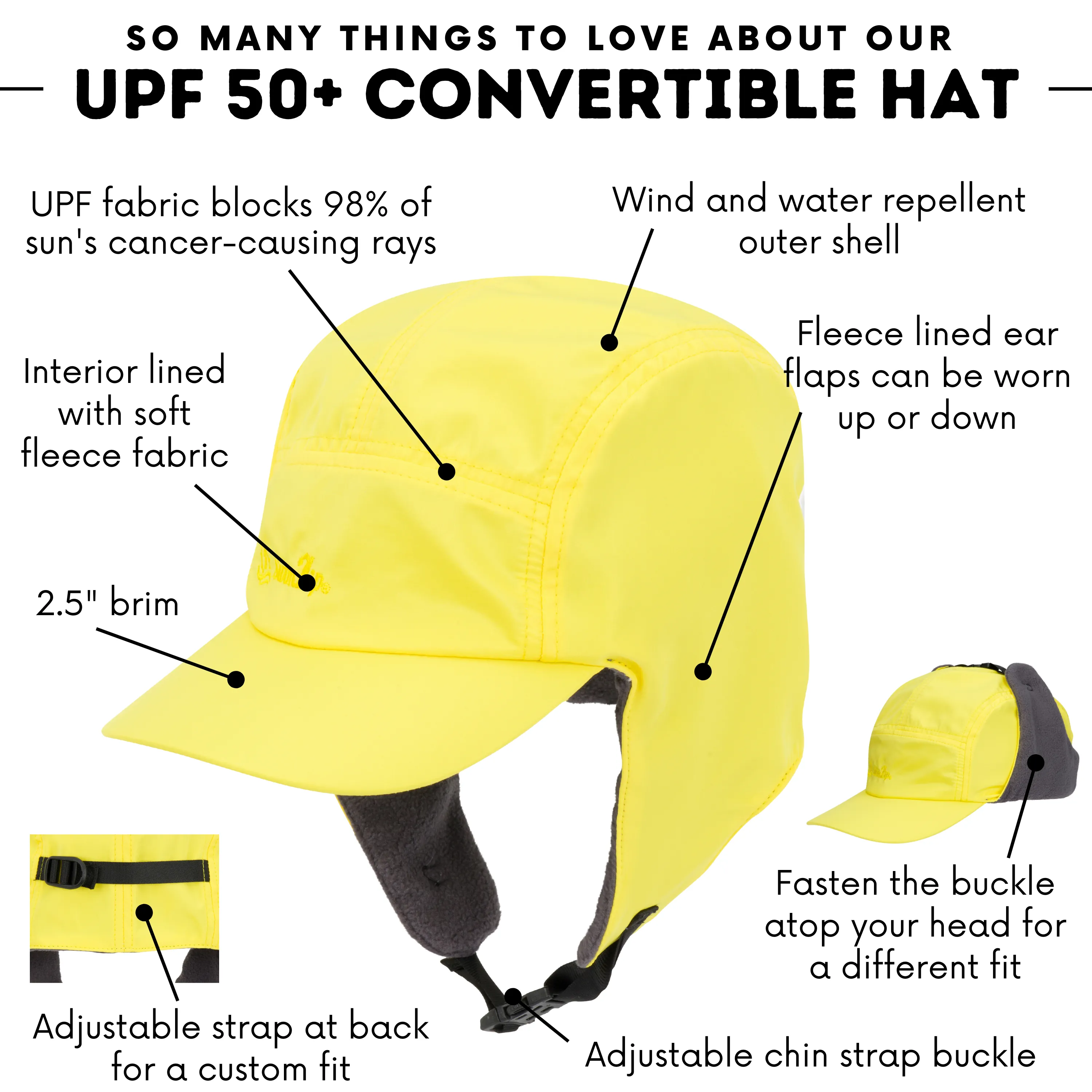 Kids Arctic Chill Winter Convertible Sun Hat - Yellow