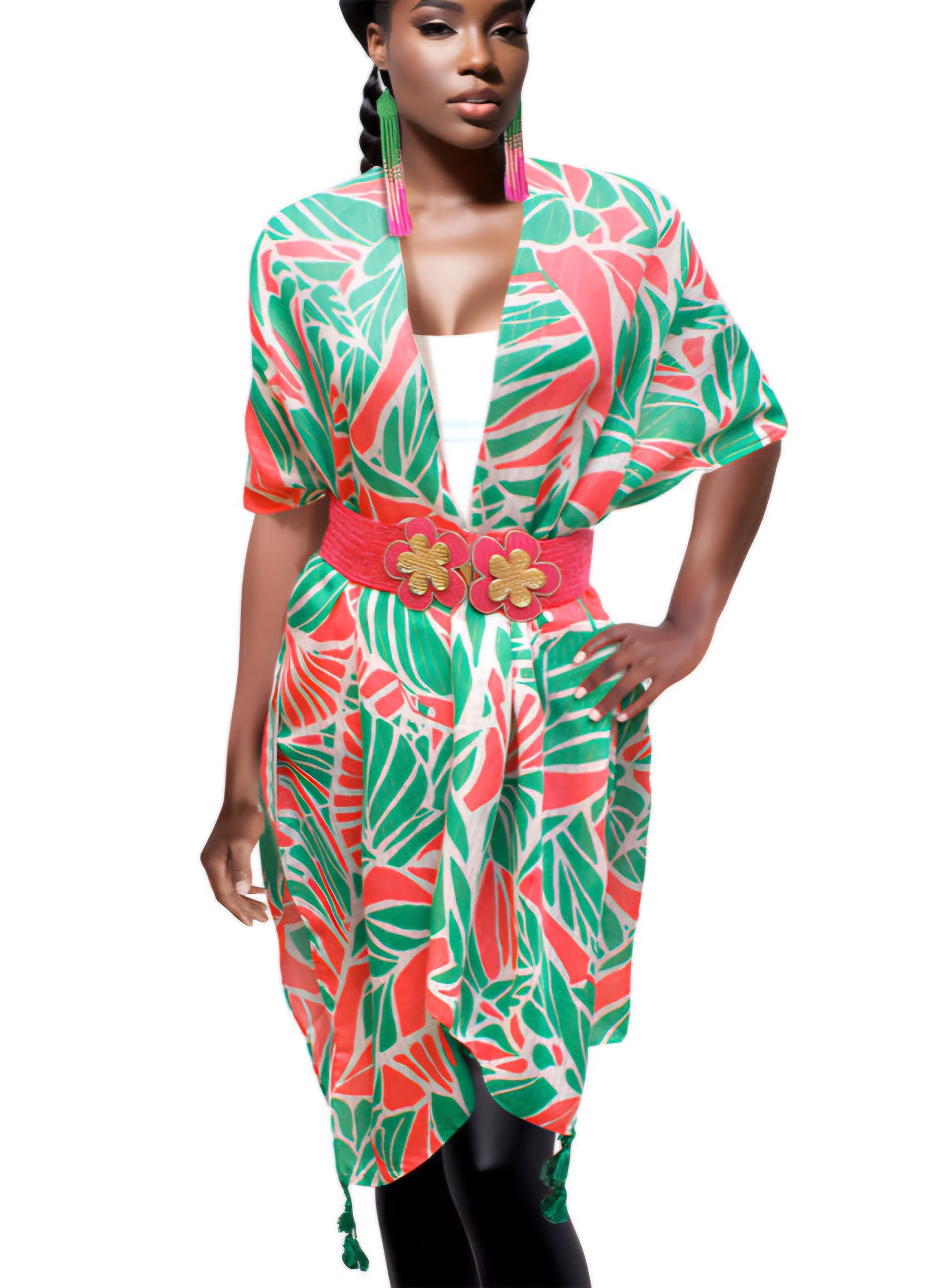 Kimono Lurex Tropical Pink Orange and Green