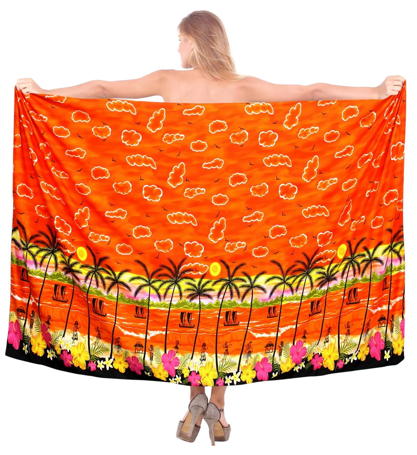 LA LEELA Women's Trendy Hawaiian Print Long Pareo Sarong Bikini Wrap Beachwear Cover up