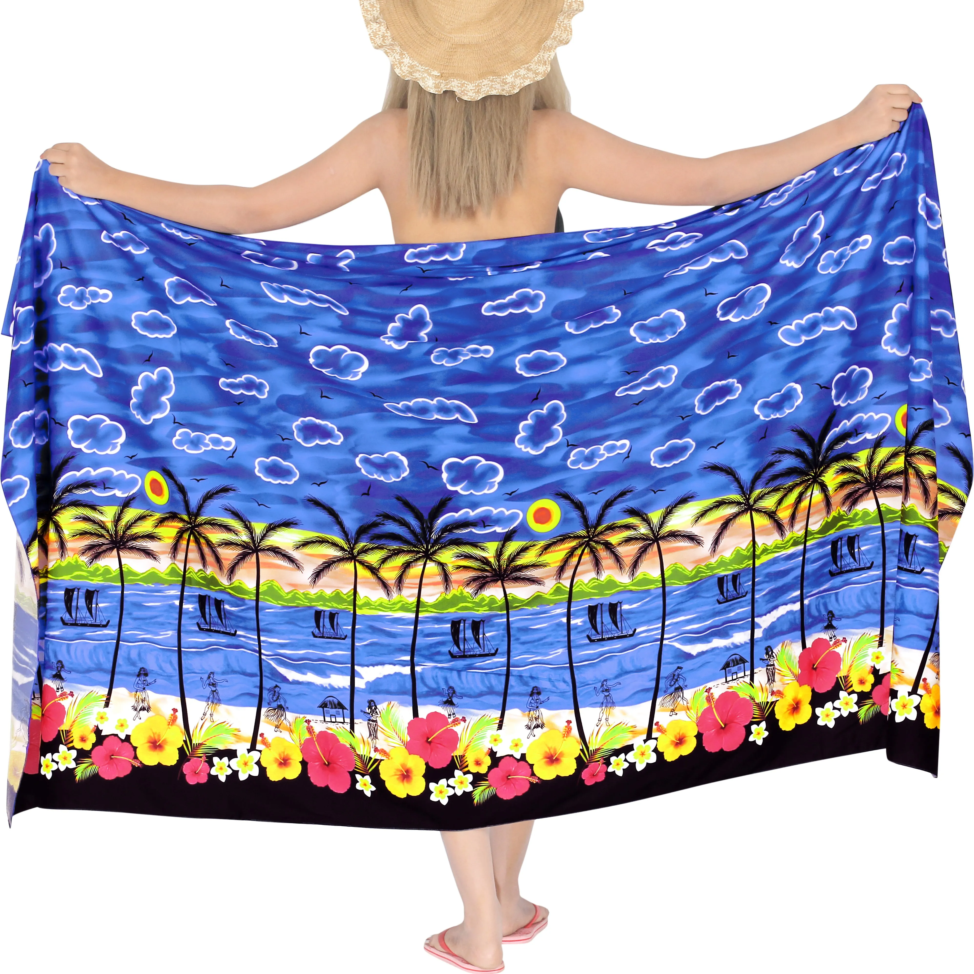 LA LEELA Women's Trendy Hawaiian Print Long Pareo Sarong Bikini Wrap Beachwear Cover up