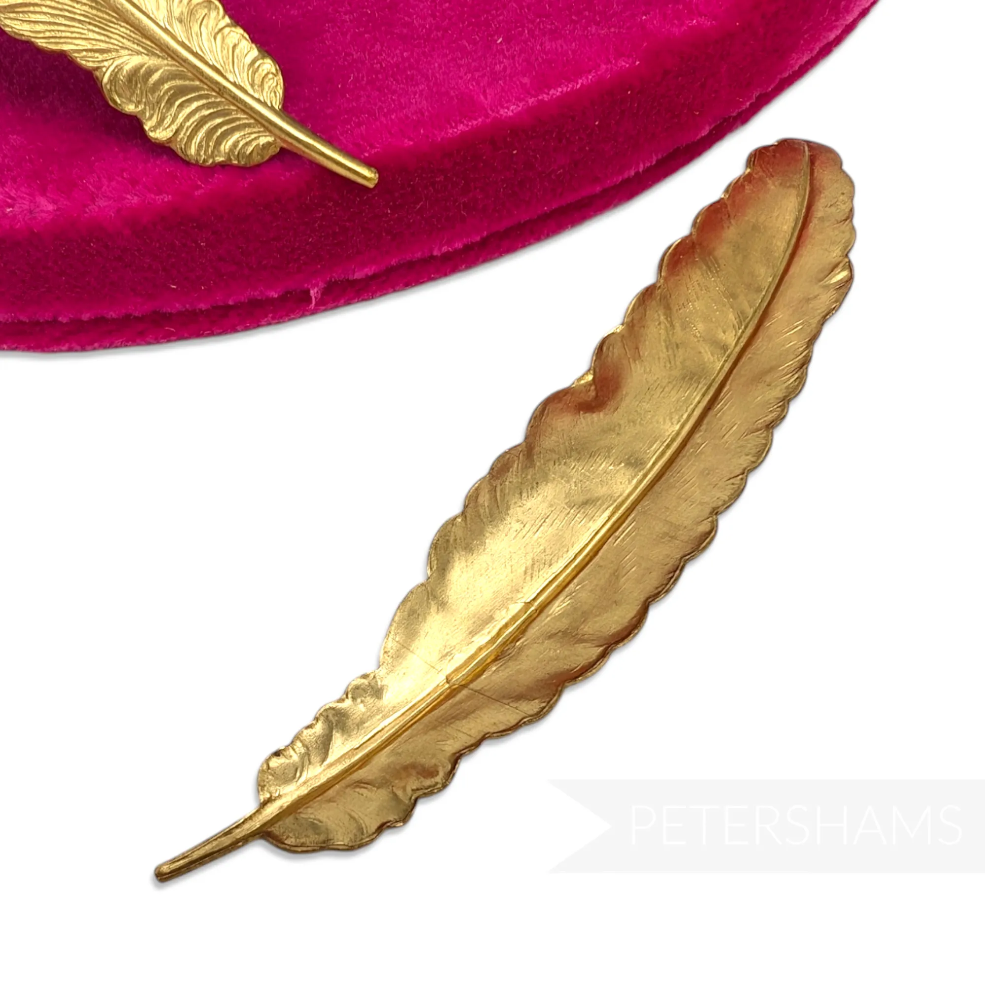 Large 90mm Vintage 1980's Gold Brass Feather