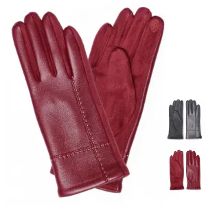 Le Luxe Collection Women's Faux Leather Stitch Detail Touch Screen Gloves