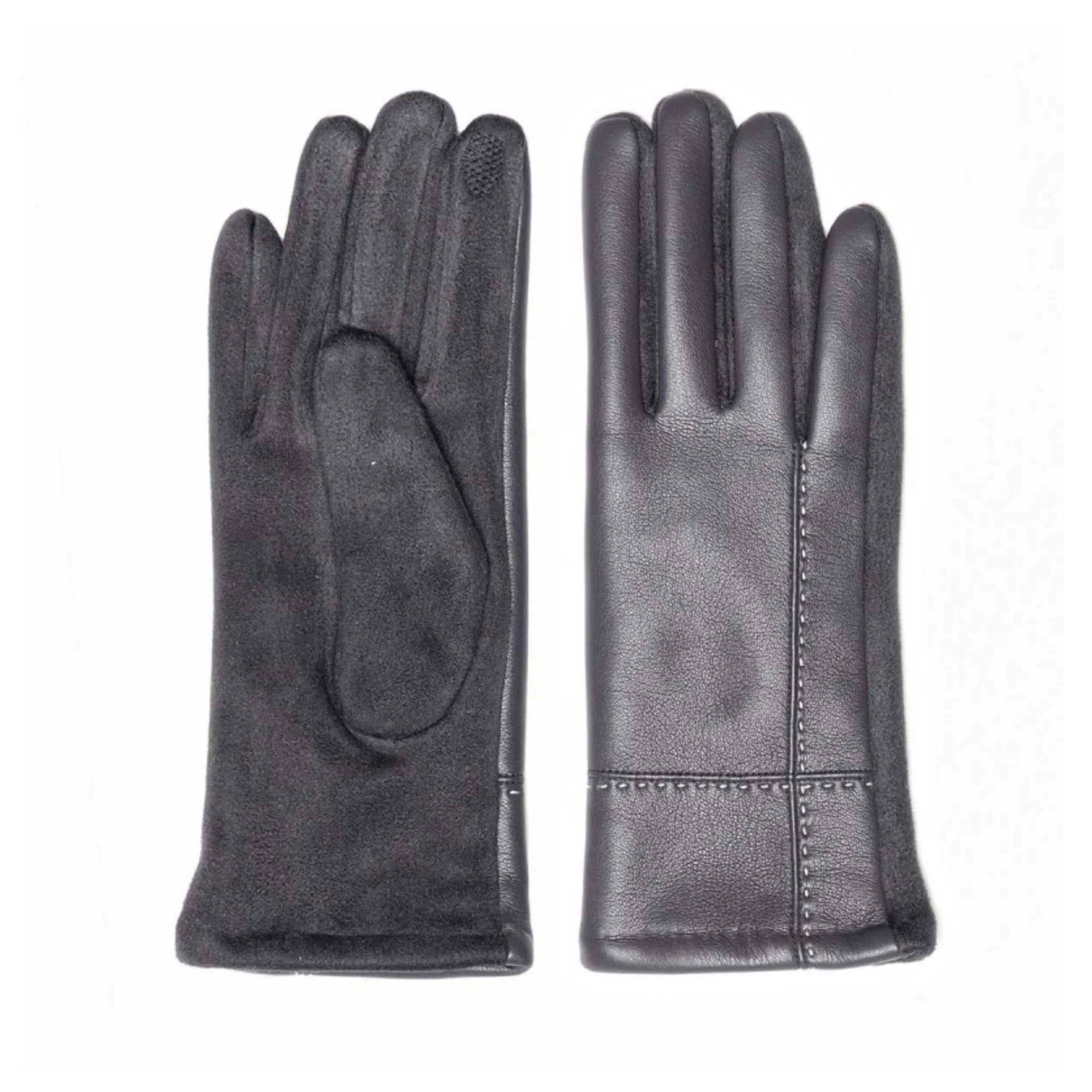 Le Luxe Collection Women's Faux Leather Stitch Detail Touch Screen Gloves