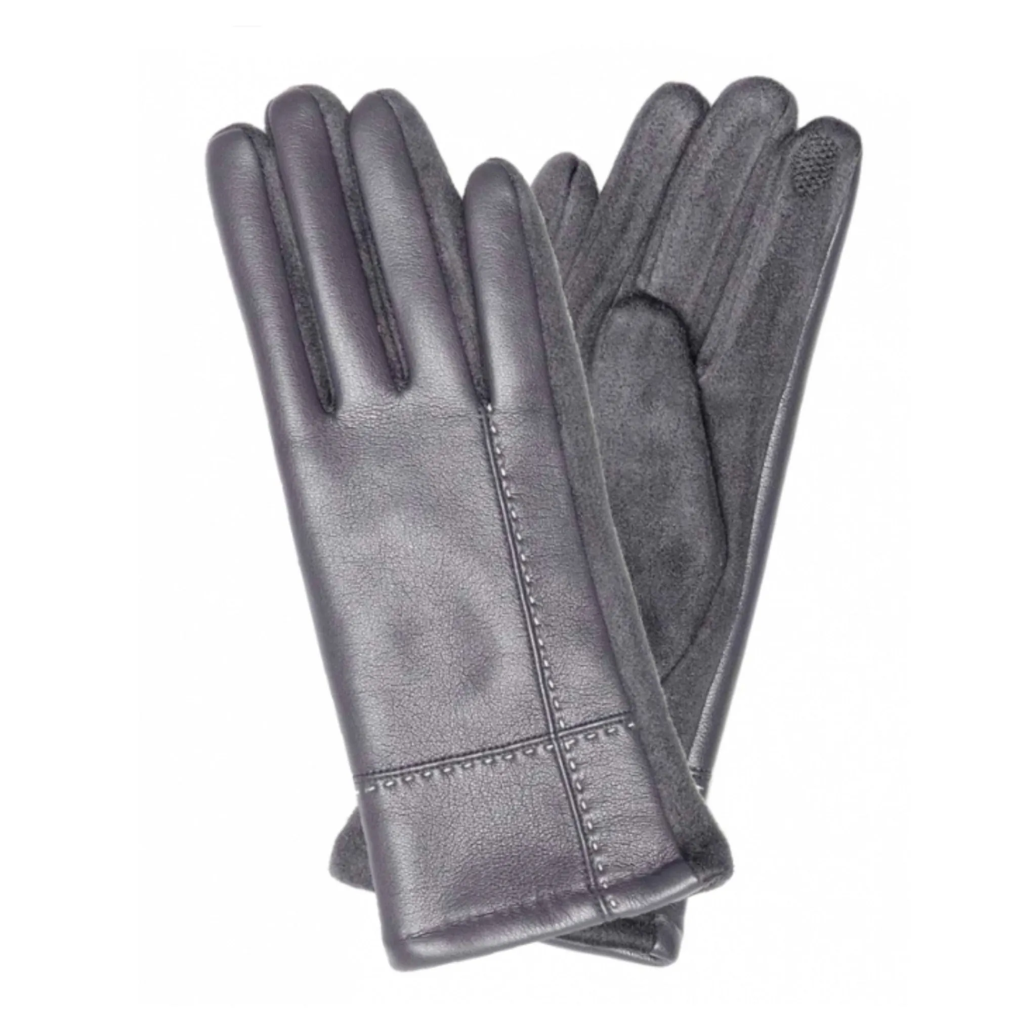 Le Luxe Collection Women's Faux Leather Stitch Detail Touch Screen Gloves