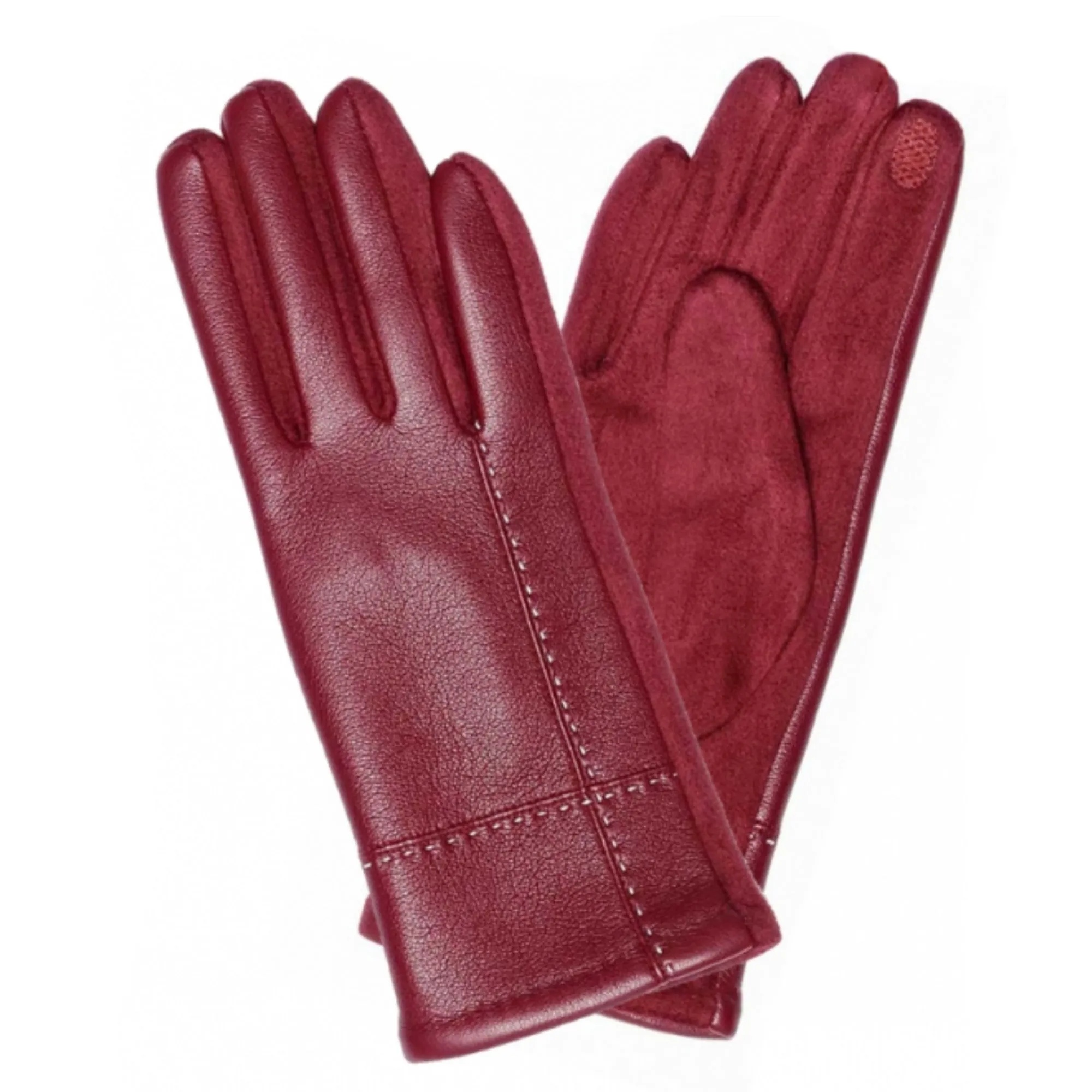 Le Luxe Collection Women's Faux Leather Stitch Detail Touch Screen Gloves