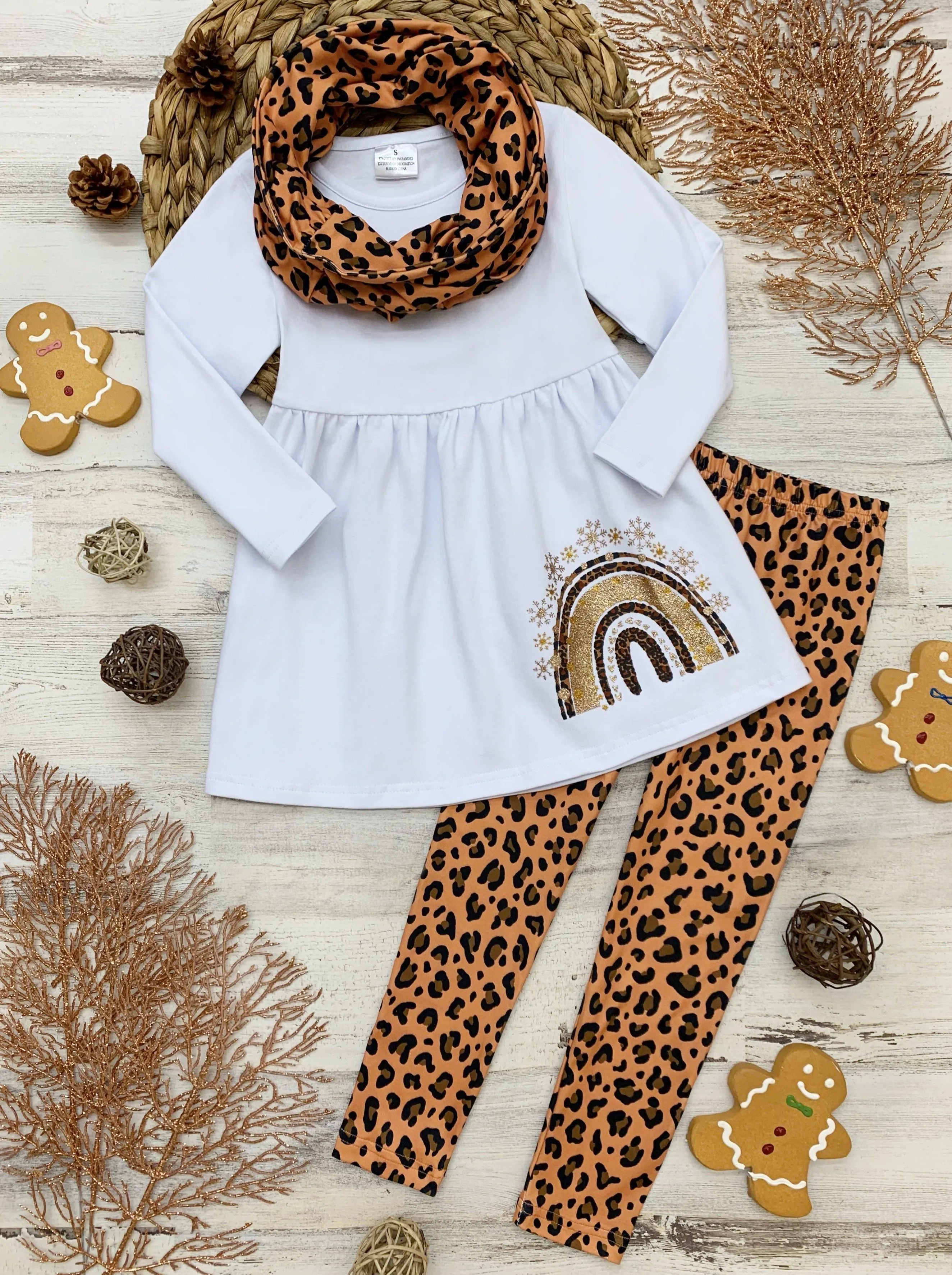 Leopard Rainbow Tunic, Scarf and Legging Set