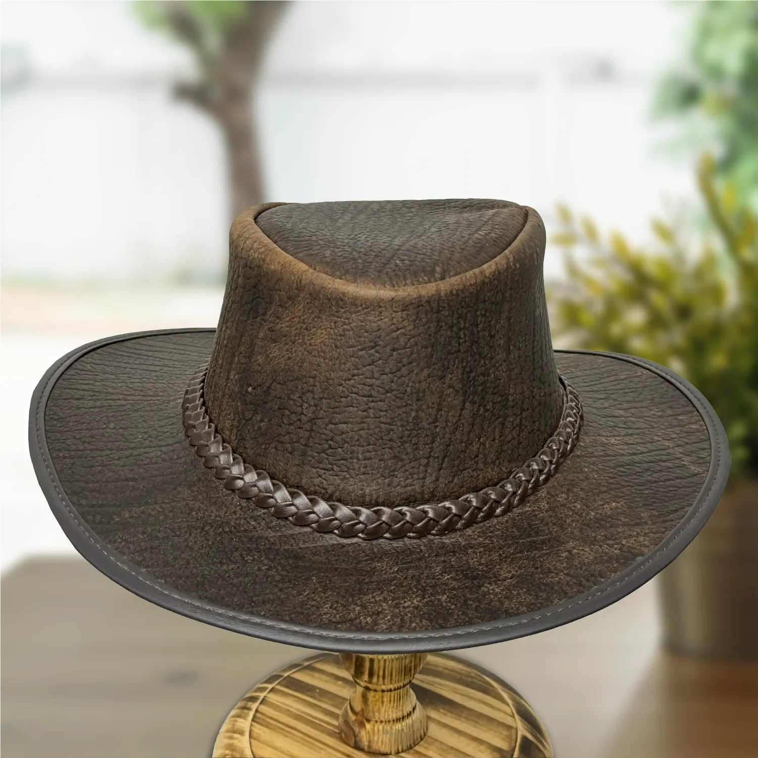 Lesa Collection Distressed Leather Cowboy Hat – Genuine Leather Western Hat for Men and Women with Rugged Style