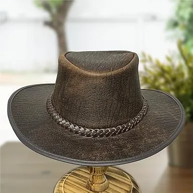 Lesa Collection Genuine Leather Western Hat for Men – Stylish Cowgirl Hat for Women with Braided Leather Band