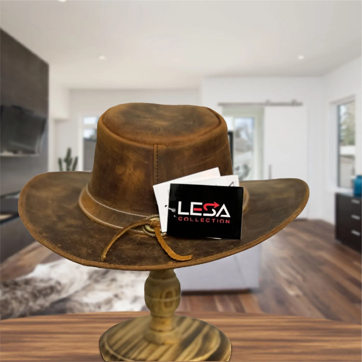 Lesa Collection Lone Rock Western Cowboy Hat for Men with Leather Band – Cowgirl Hat with Adjustable Shapeable Brim