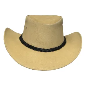 Lesa Collection Tan Suede Buttermere Leather Cowboy Hat for Women with Black Braided Band – Stylish Men's Western Hat with Ventilation Eyelets