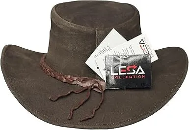 Lesa Collection Tan Suede Buttermere Leather Cowboy Hat for Women with Black Braided Band – Stylish Men's Western Hat with Ventilation Eyelets