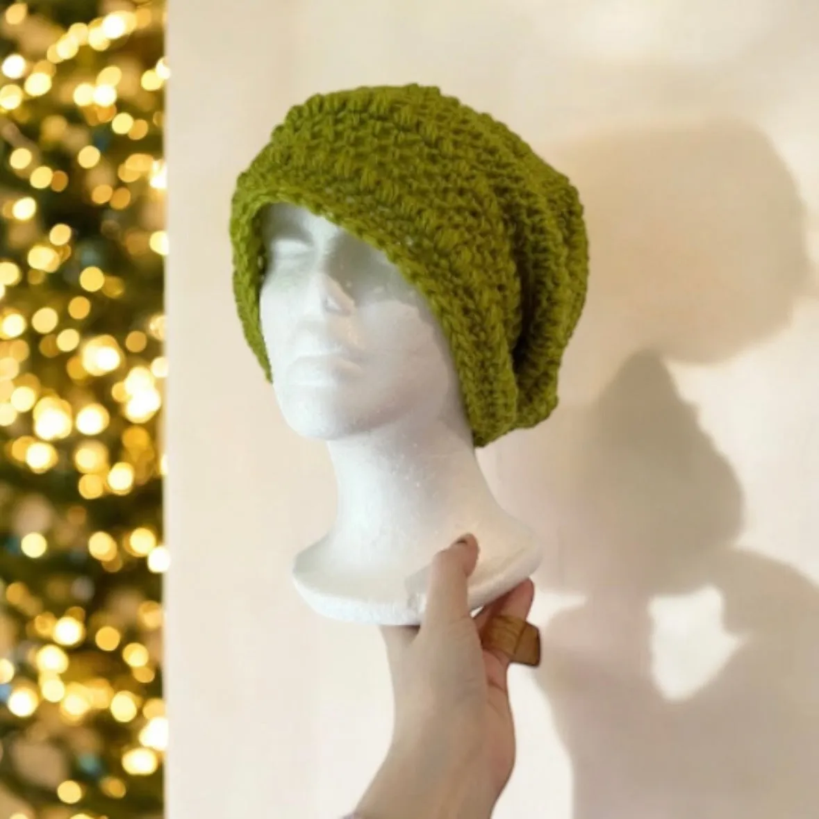 Light green crochet Slouchy Beanie | Chrochet Beret | Slouchy Hat in lime | Knit beanie in pink | cozy winter beret hat