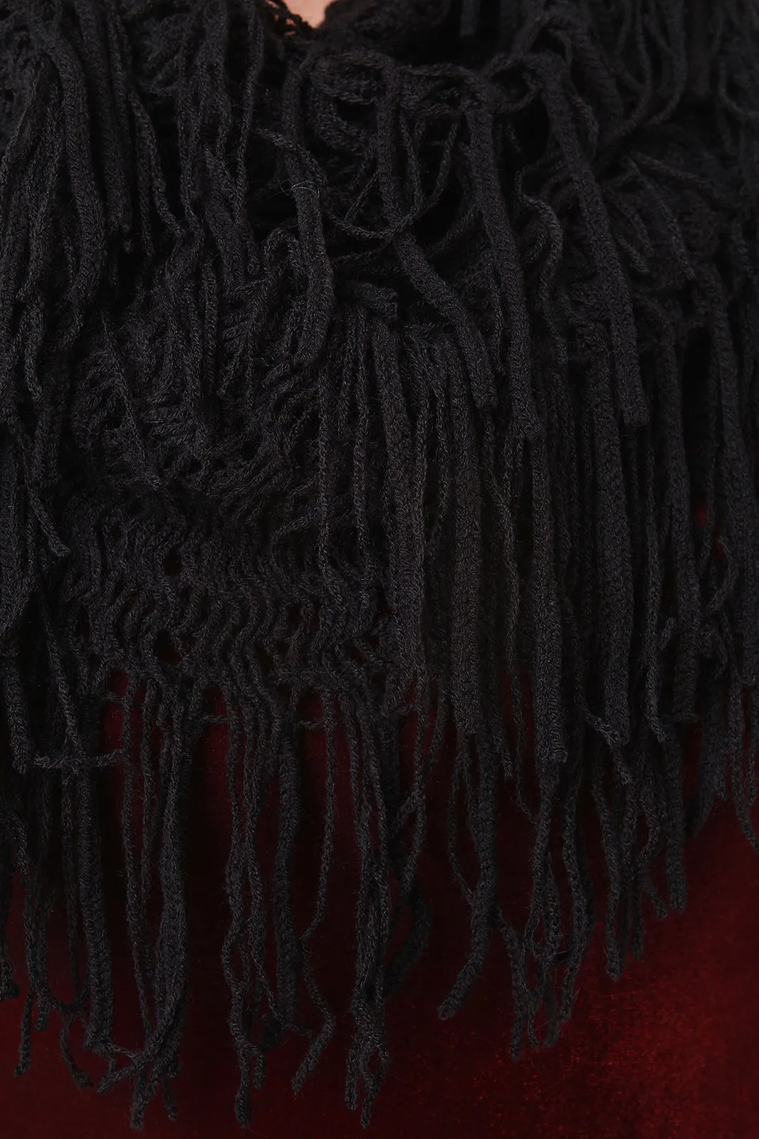 Loose Knit Fringe Hem Infinity Scarf