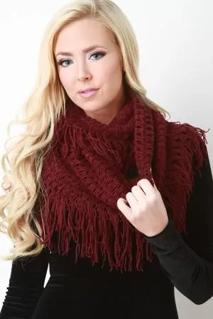 Loose Knit Fringe Hem Infinity Scarf