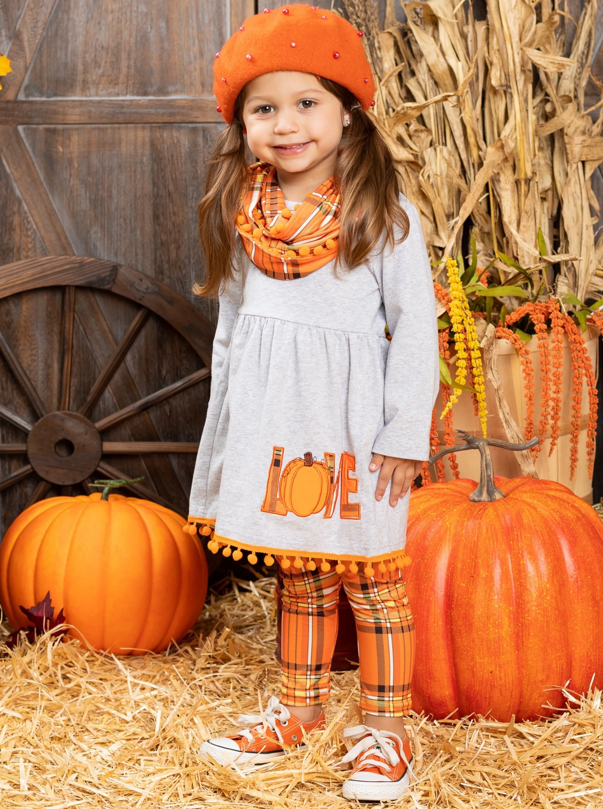 Love Pumpkins Tunic, Plaid Leggings and Scarf Set