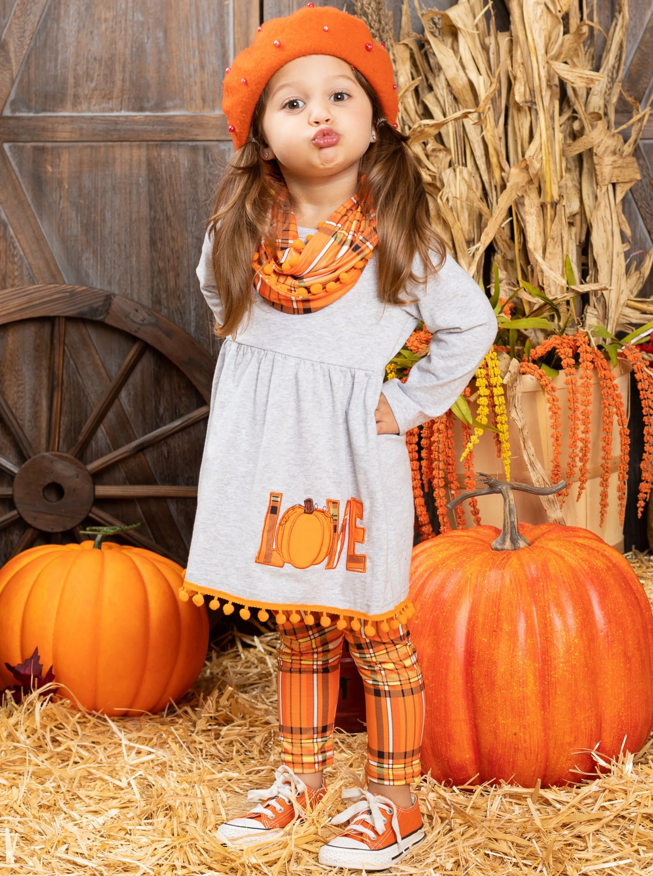 Love Pumpkins Tunic, Plaid Leggings and Scarf Set