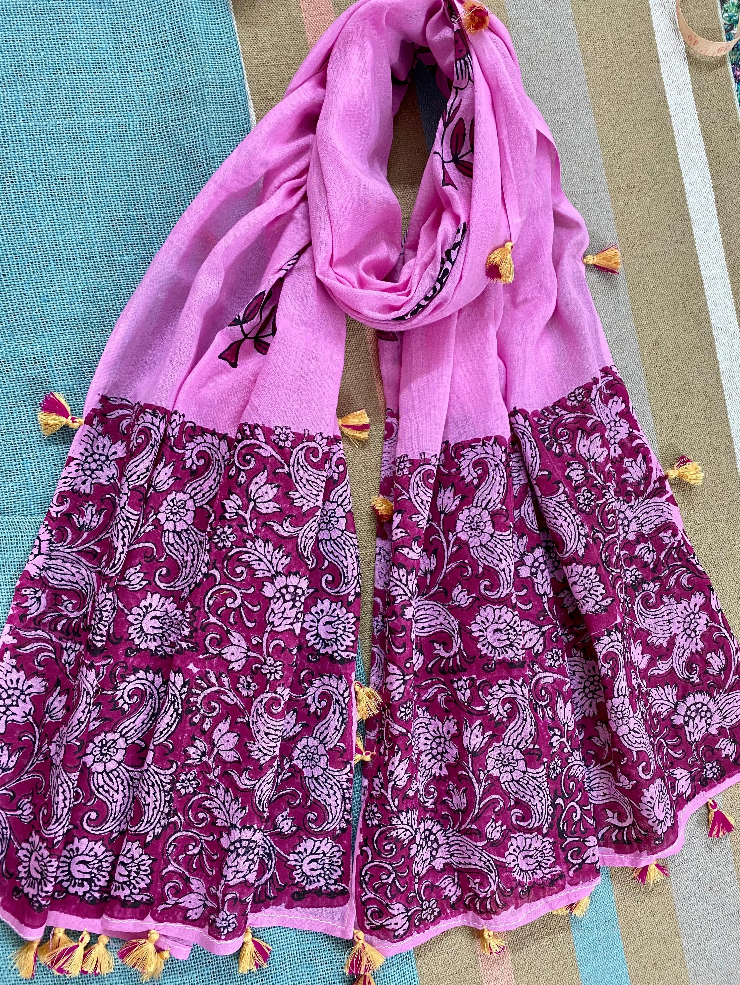 Magenta Magic Block Printed Muslin Scarf