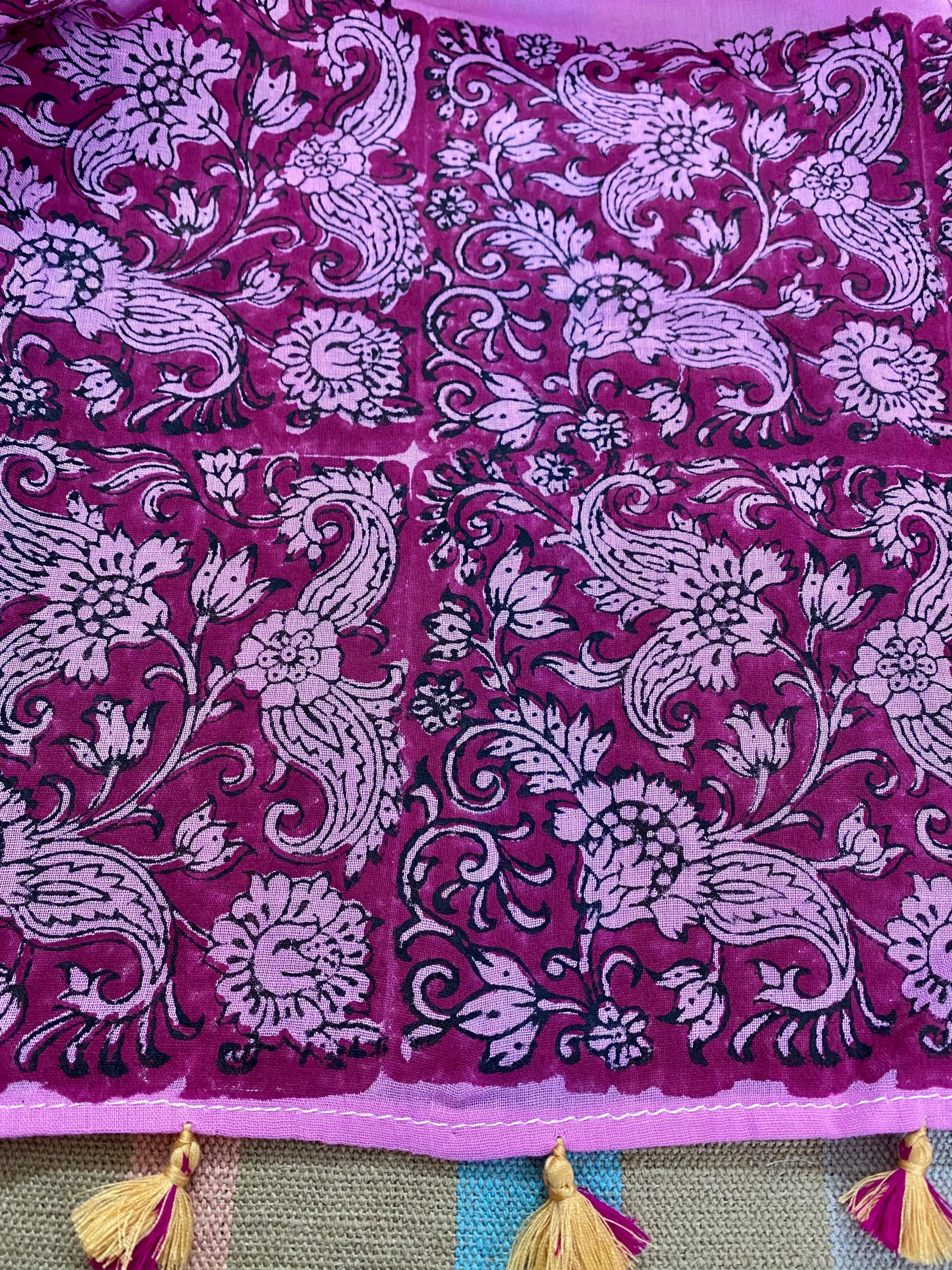 Magenta Magic Block Printed Muslin Scarf