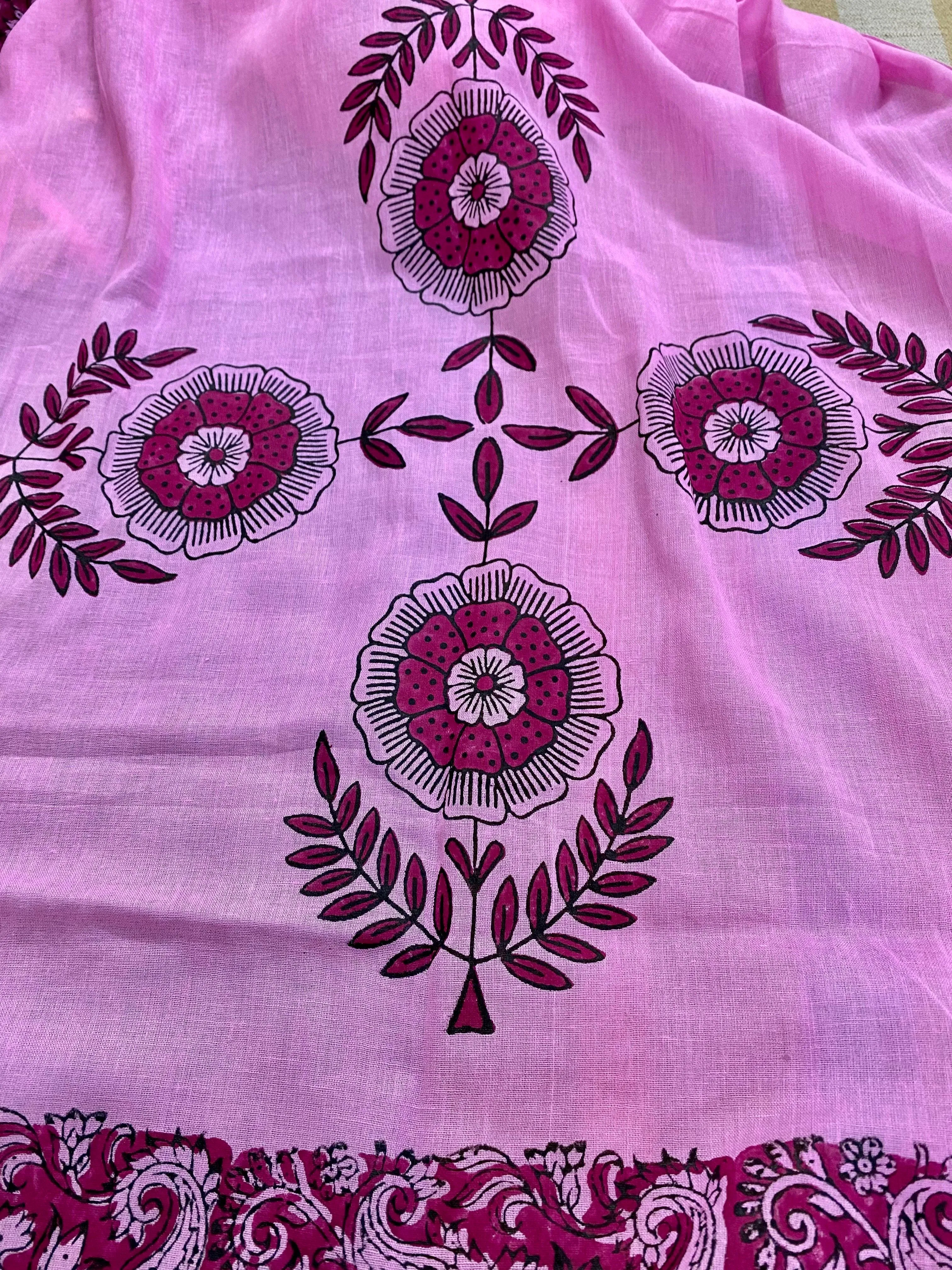 Magenta Magic Block Printed Muslin Scarf