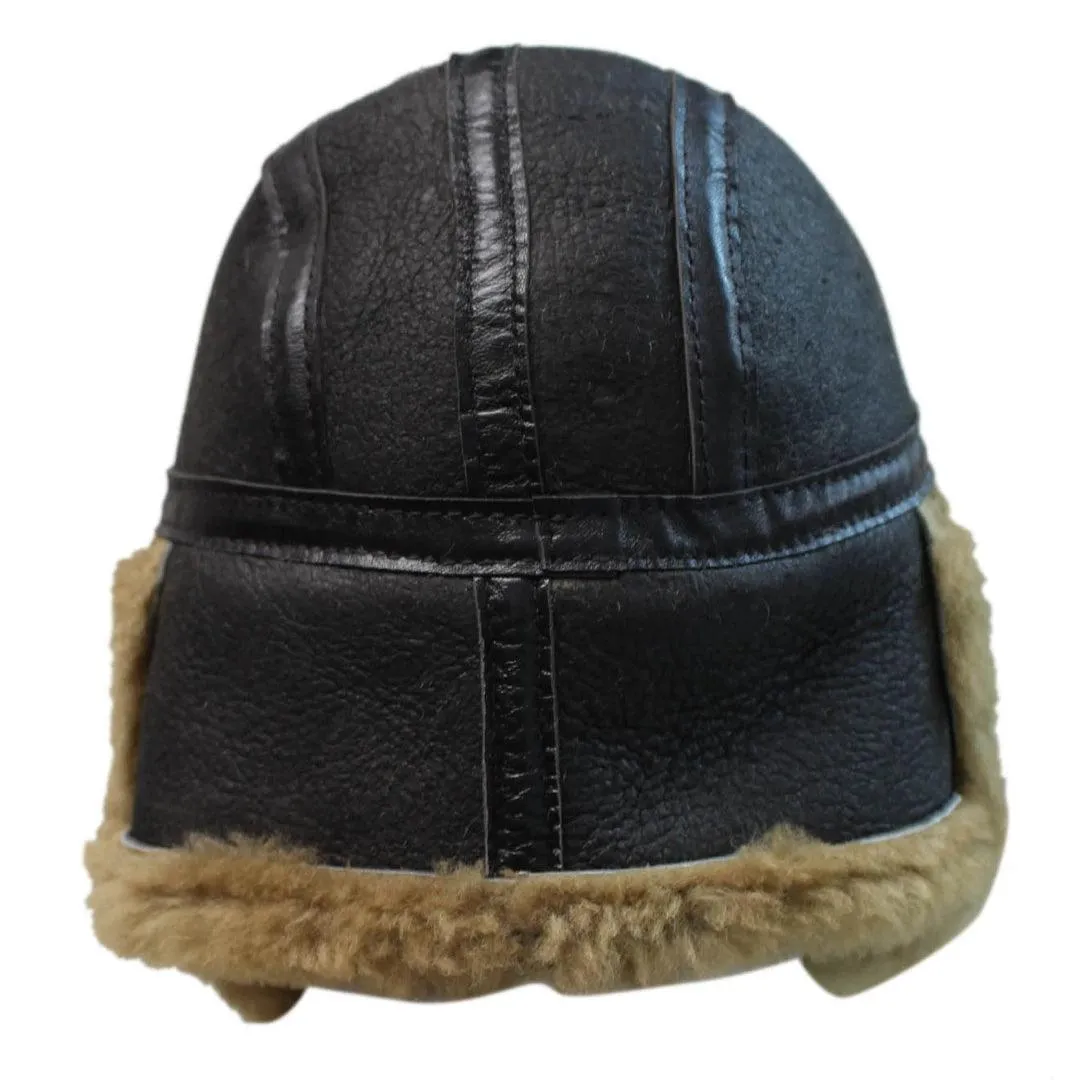 Mens Genuine Sheepskin Pilot Aviator Trapper Hat Brown Ginger Beige Flying