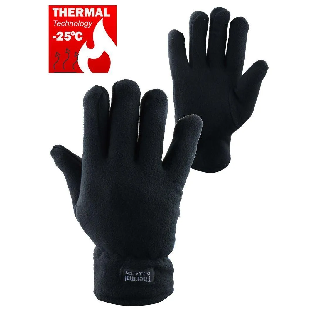 Mens Thermal Insulated Lined Warm Gloves One Size Stretch Classic Black