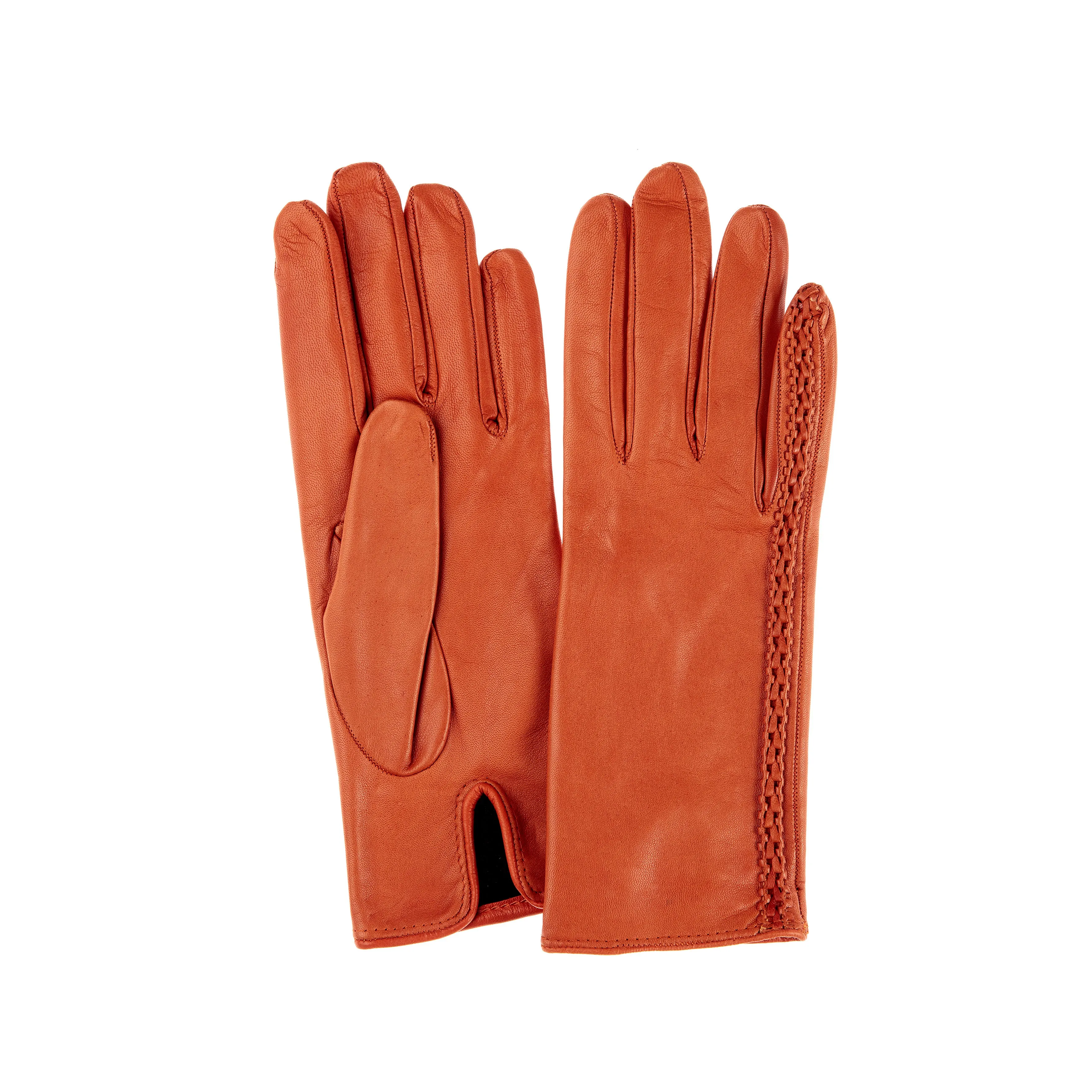 Milly - Women's Silk Lined Braided Leather Gloves