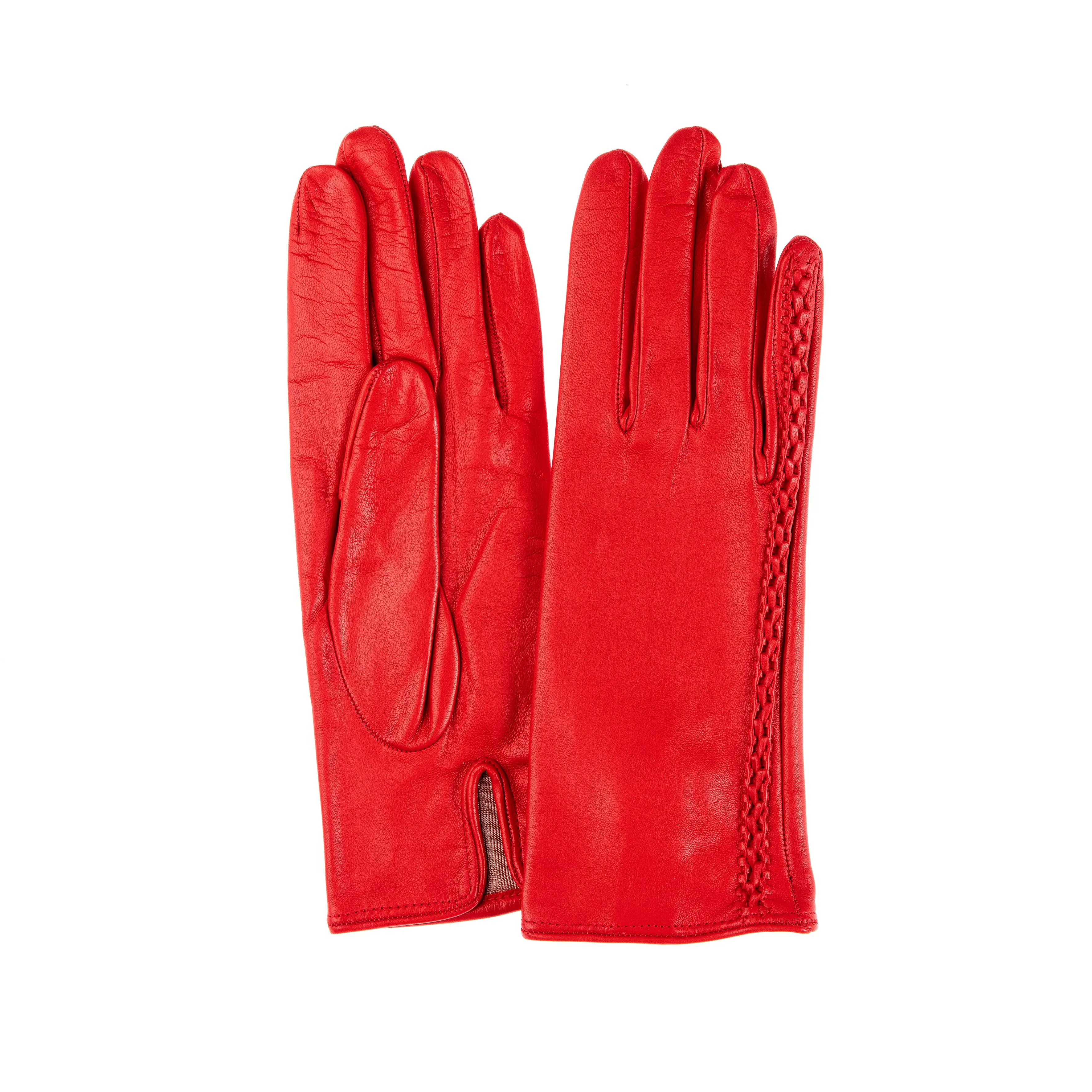 Milly - Women's Silk Lined Braided Leather Gloves