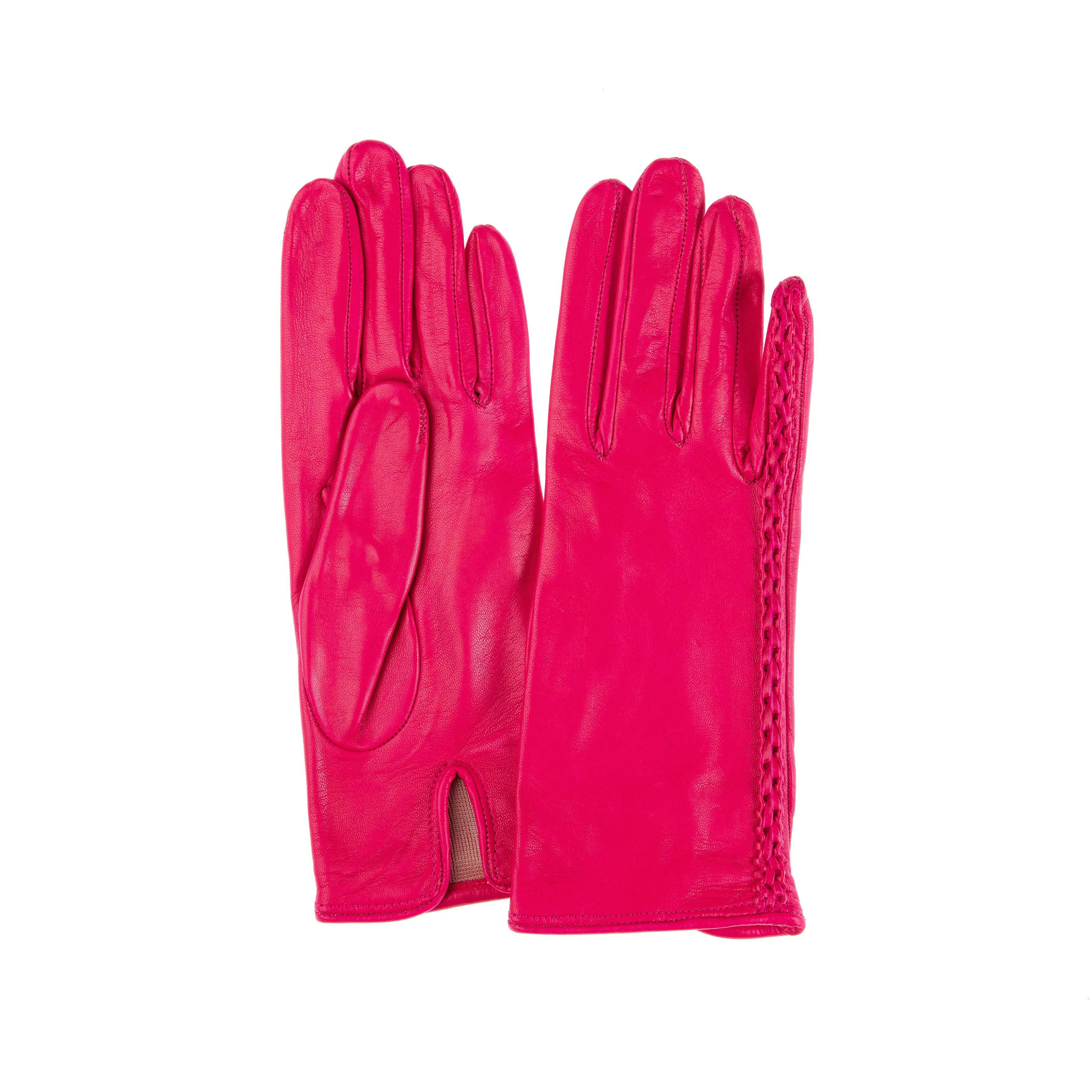 Milly - Women's Silk Lined Braided Leather Gloves