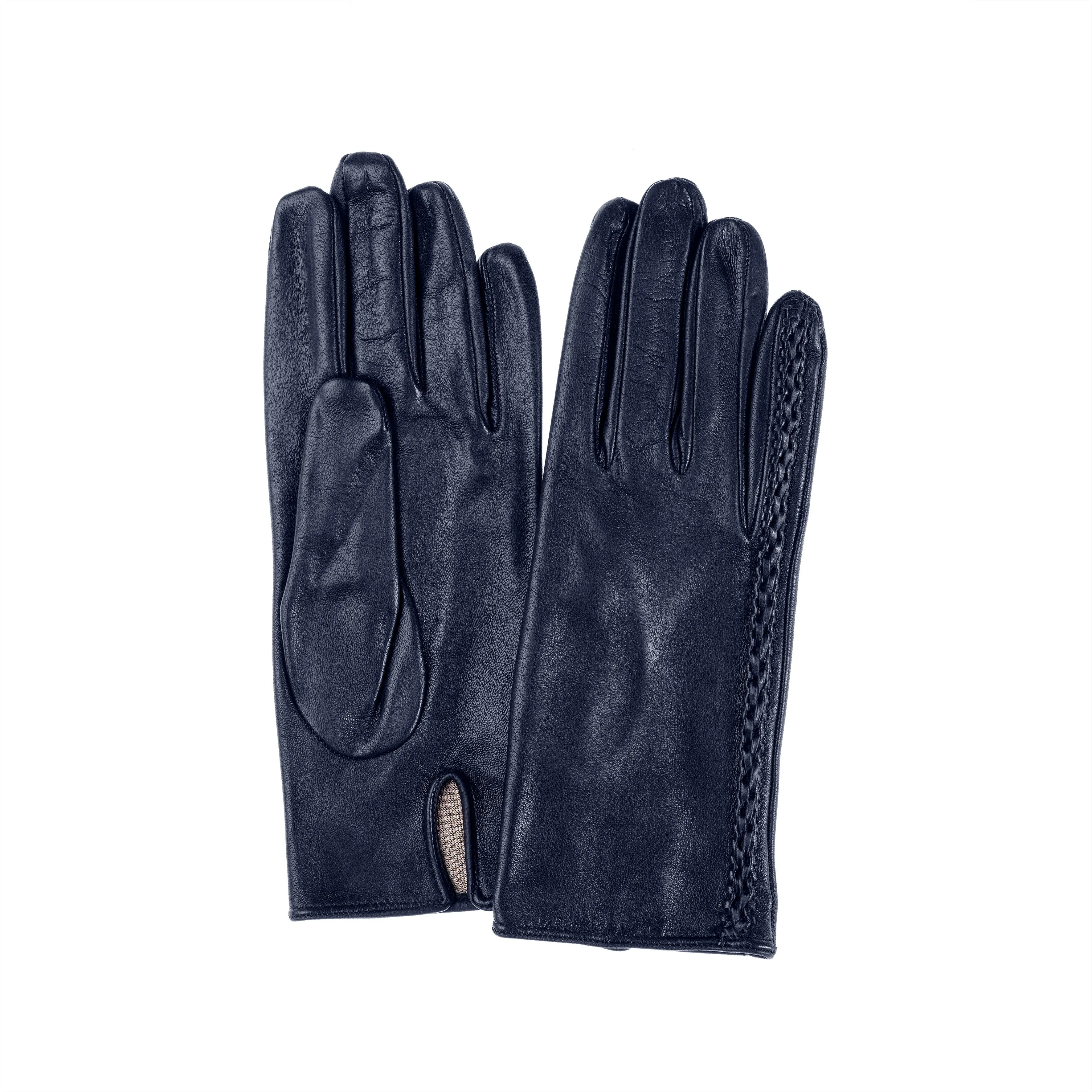 Milly - Women's Silk Lined Braided Leather Gloves