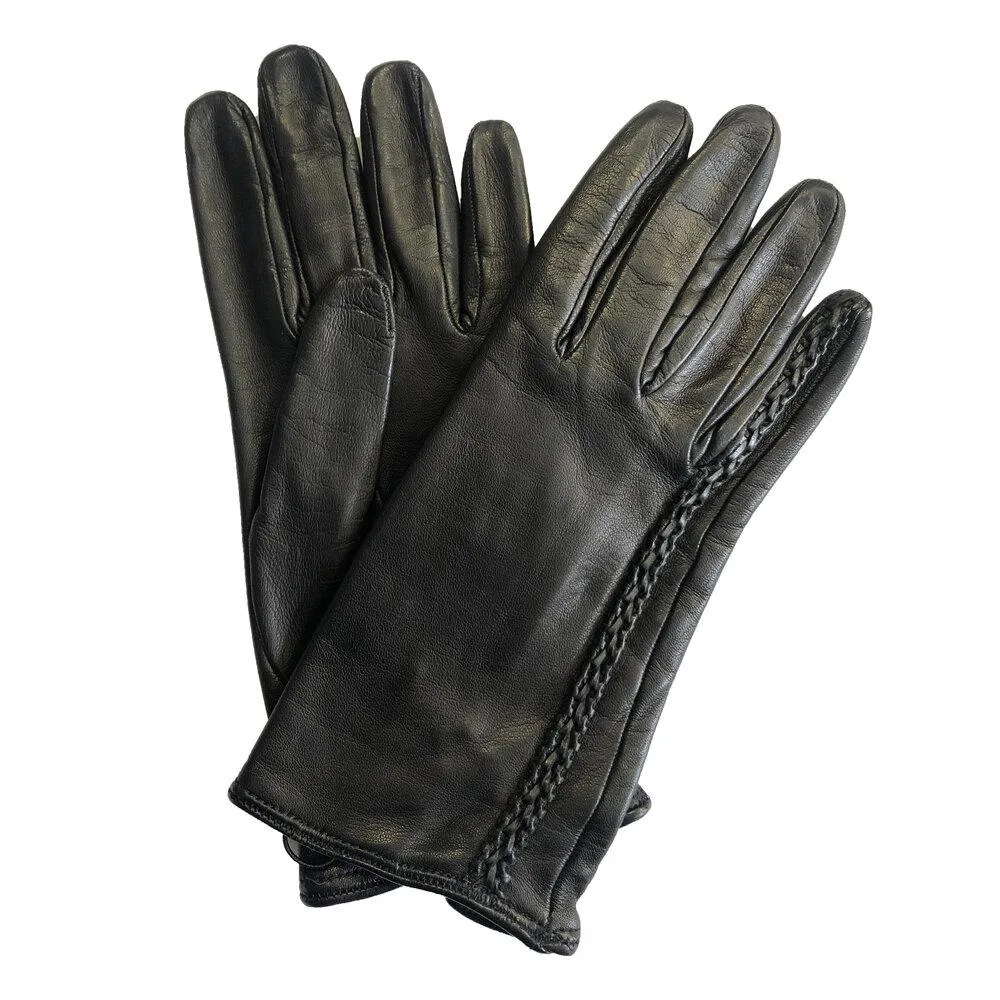 Milly - Women's Silk Lined Braided Leather Gloves