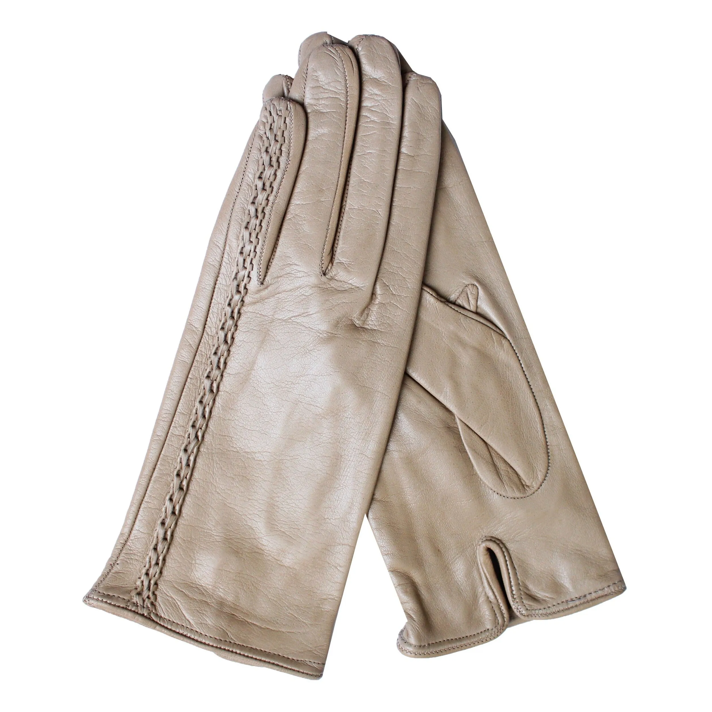 Milly - Women's Silk Lined Braided Leather Gloves