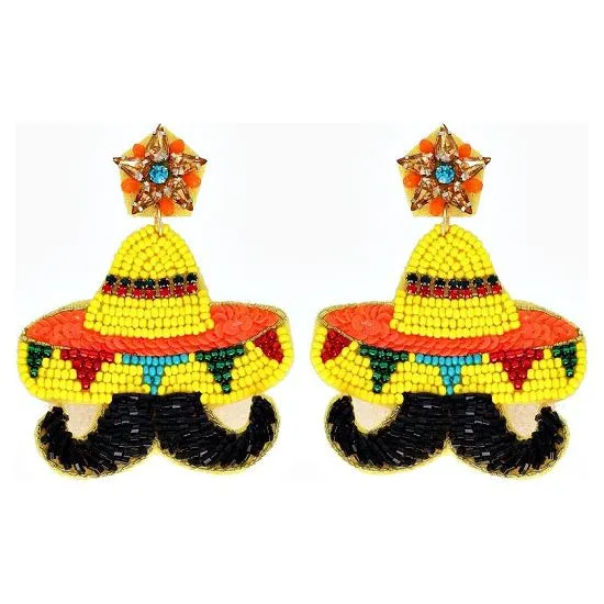 Mustache Sombrero Seed Bead Earrings