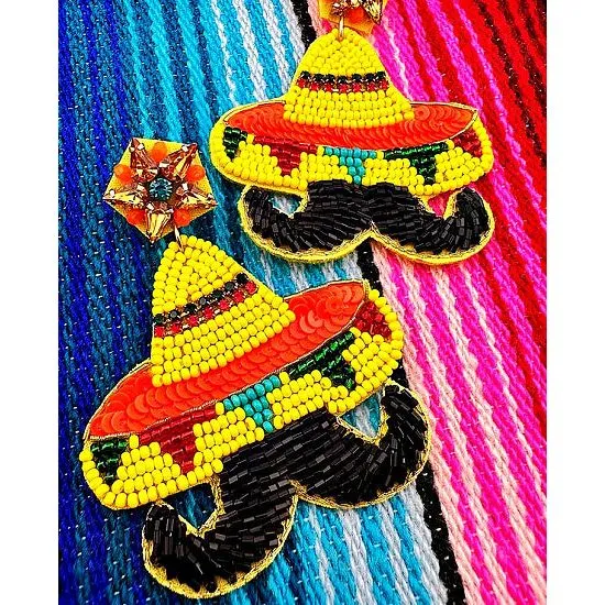 Mustache Sombrero Seed Bead Earrings