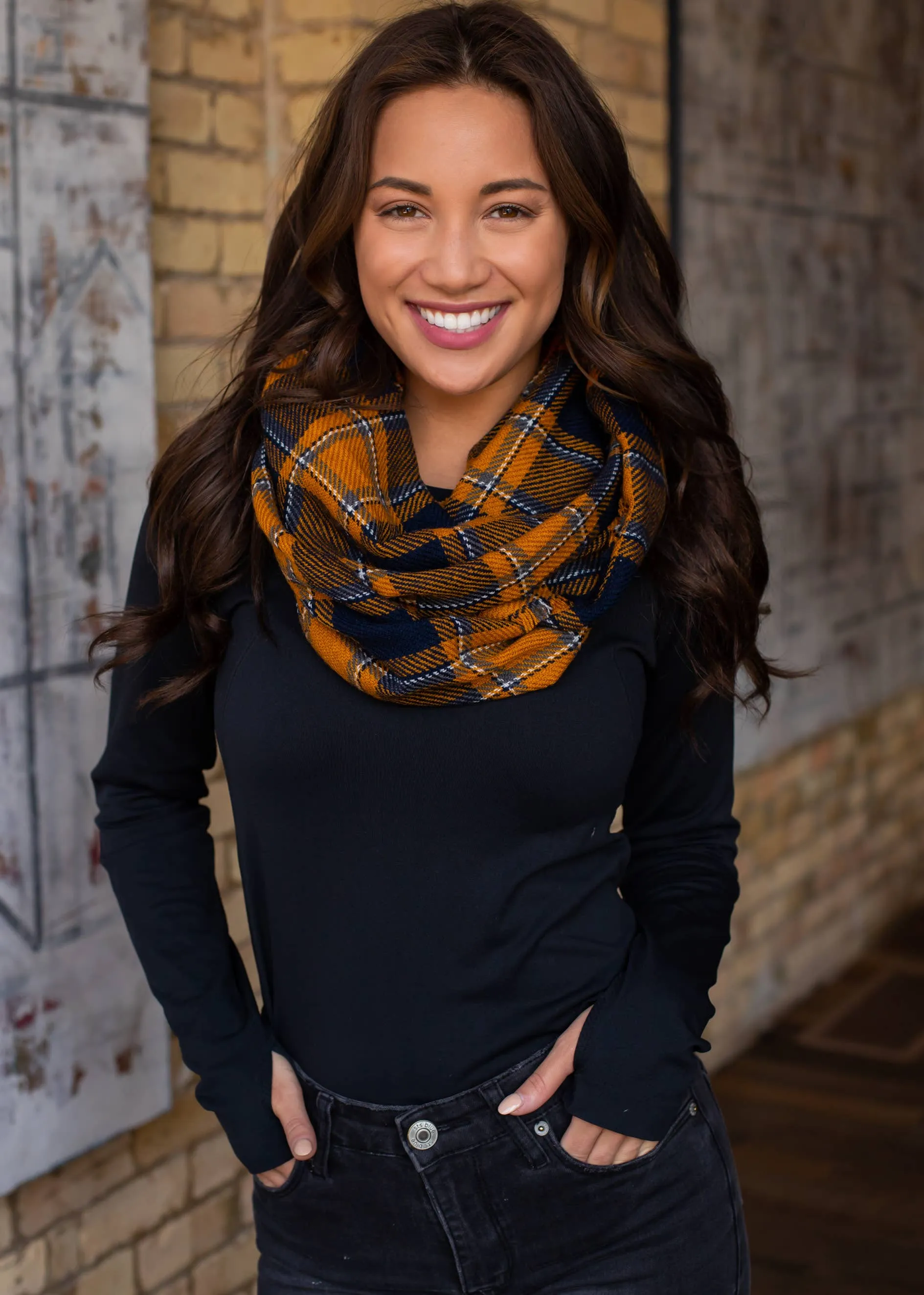 Mustard & Navy Plaid Infinity Scarf