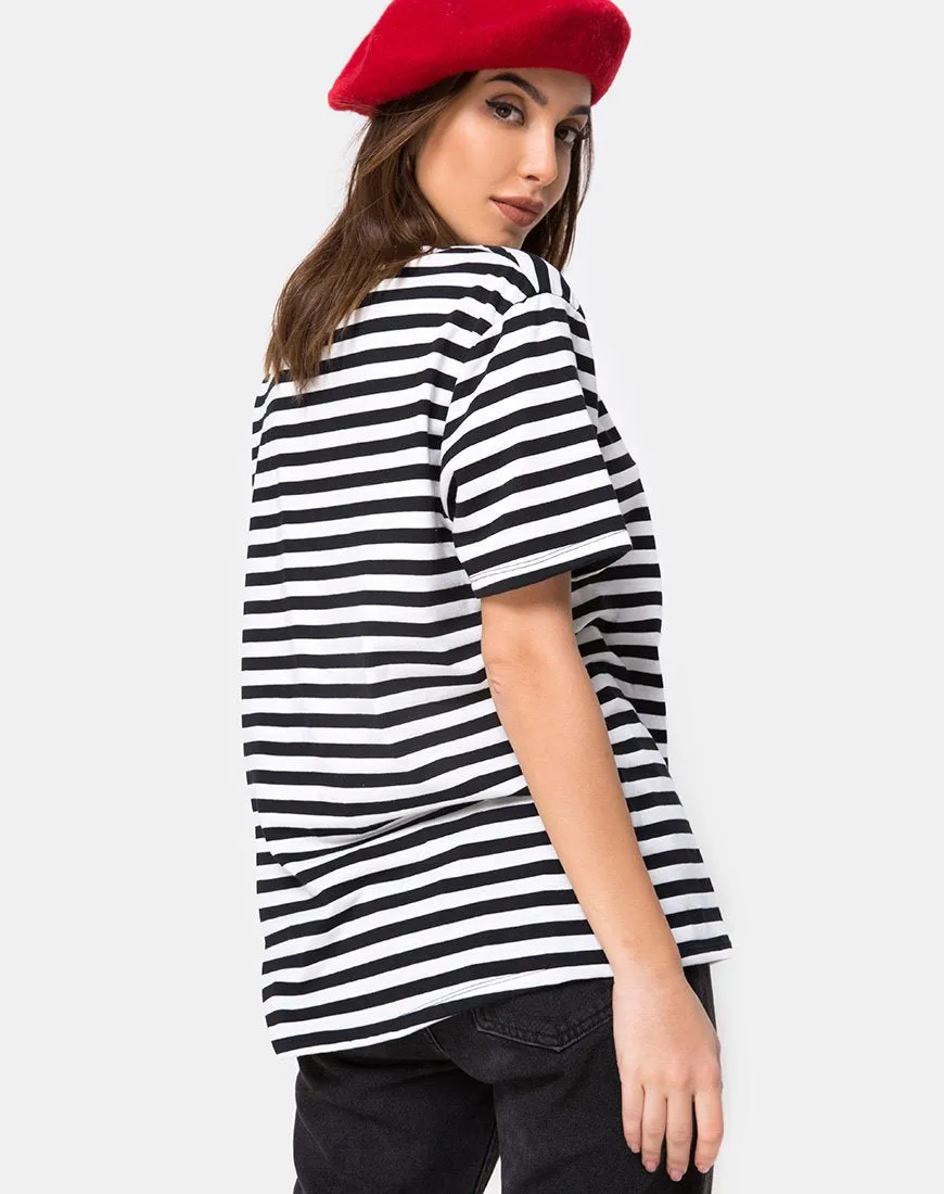 Oversize Basic Tee in Black and White Stripe with Cherub Embro