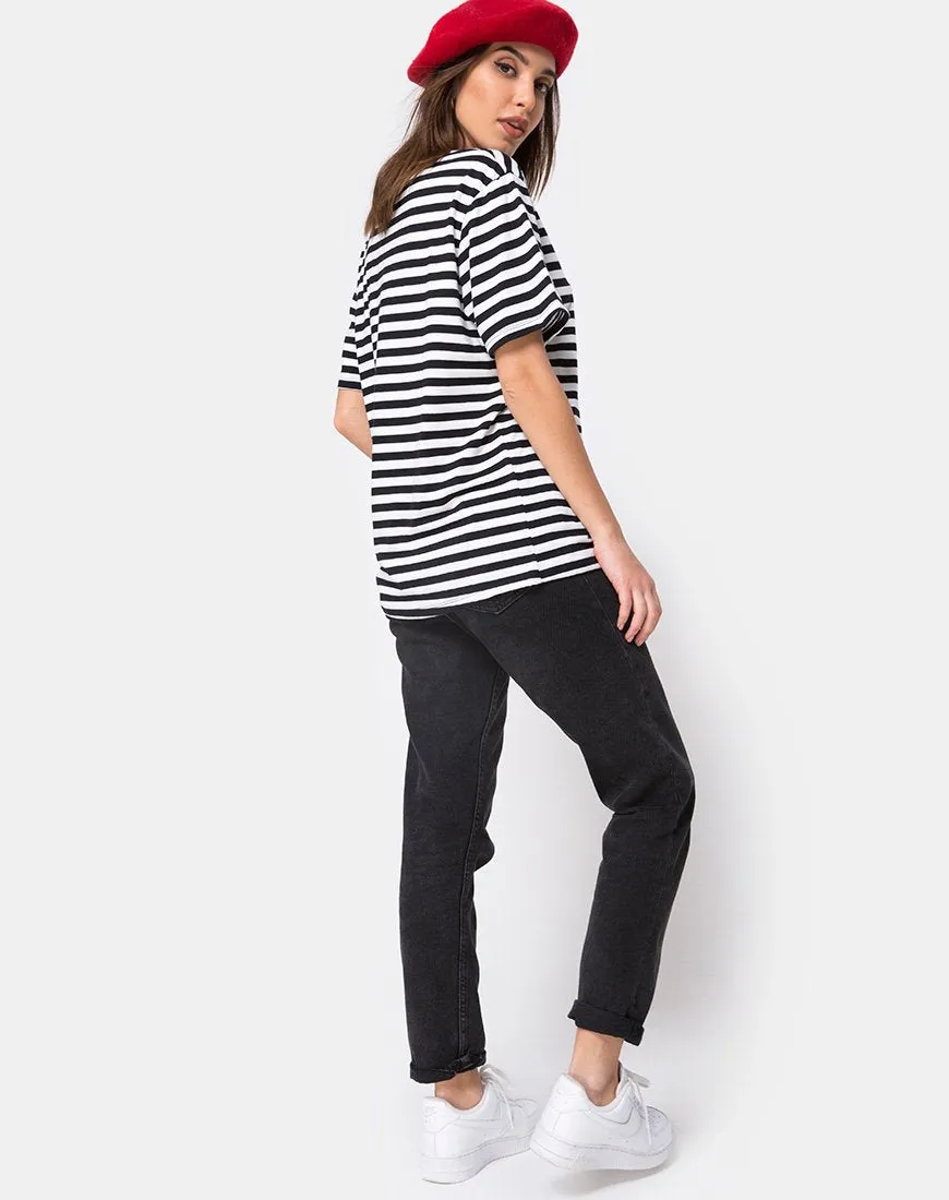 Oversize Basic Tee in Black and White Stripe with Cherub Embro