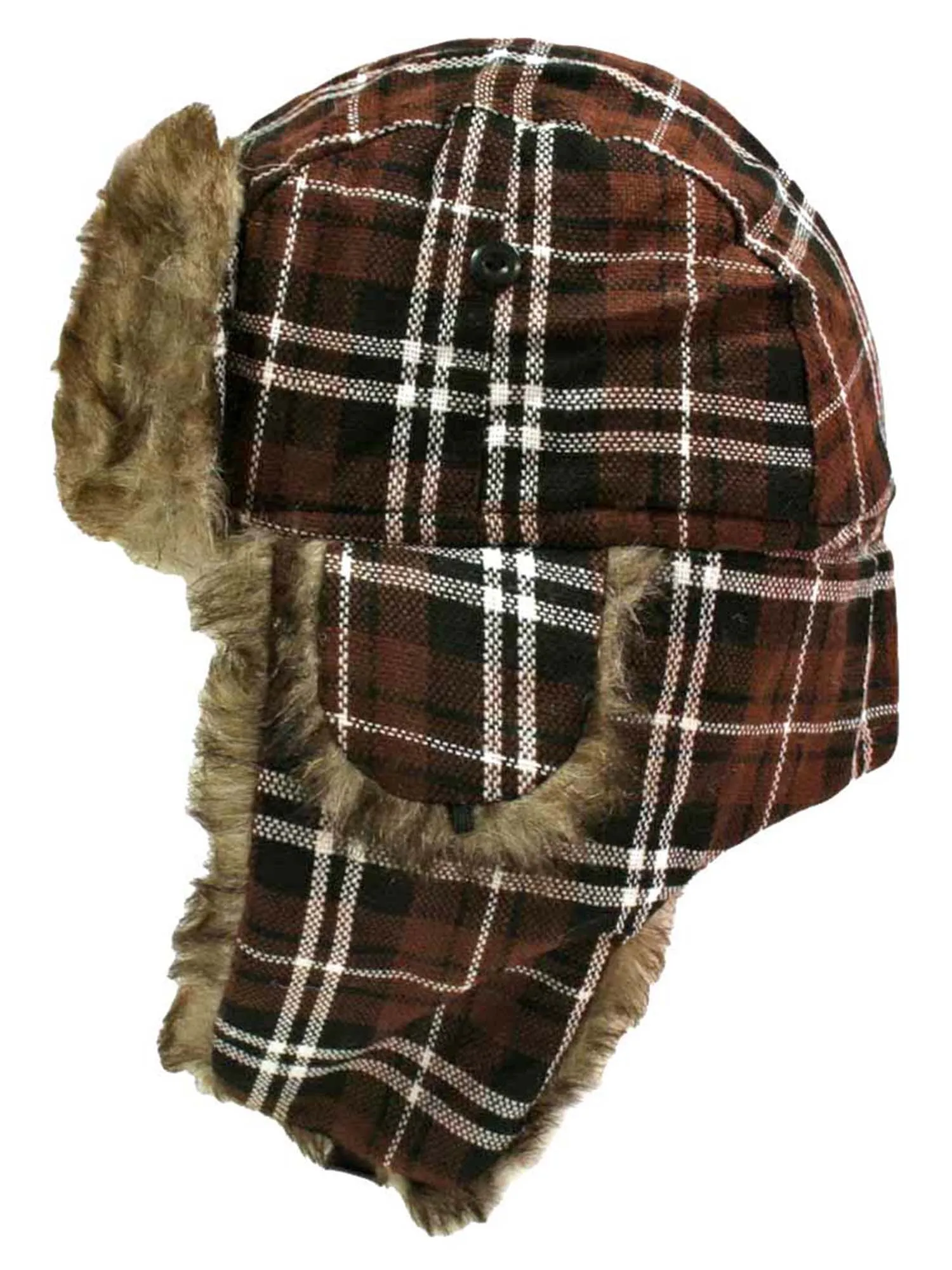 Plaid Faux Fur Lined Trapper Aviator Hat